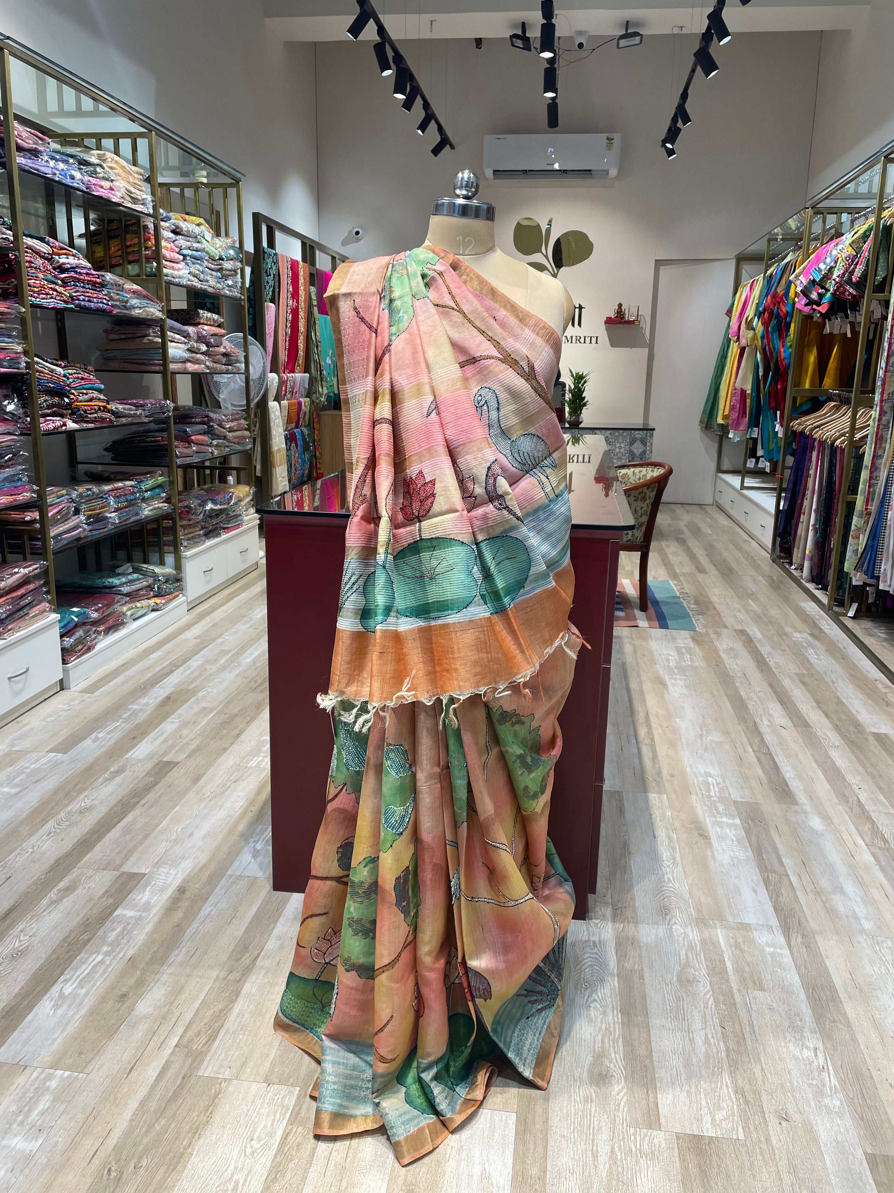 Pure tussar silk Kantha work saree (PG)