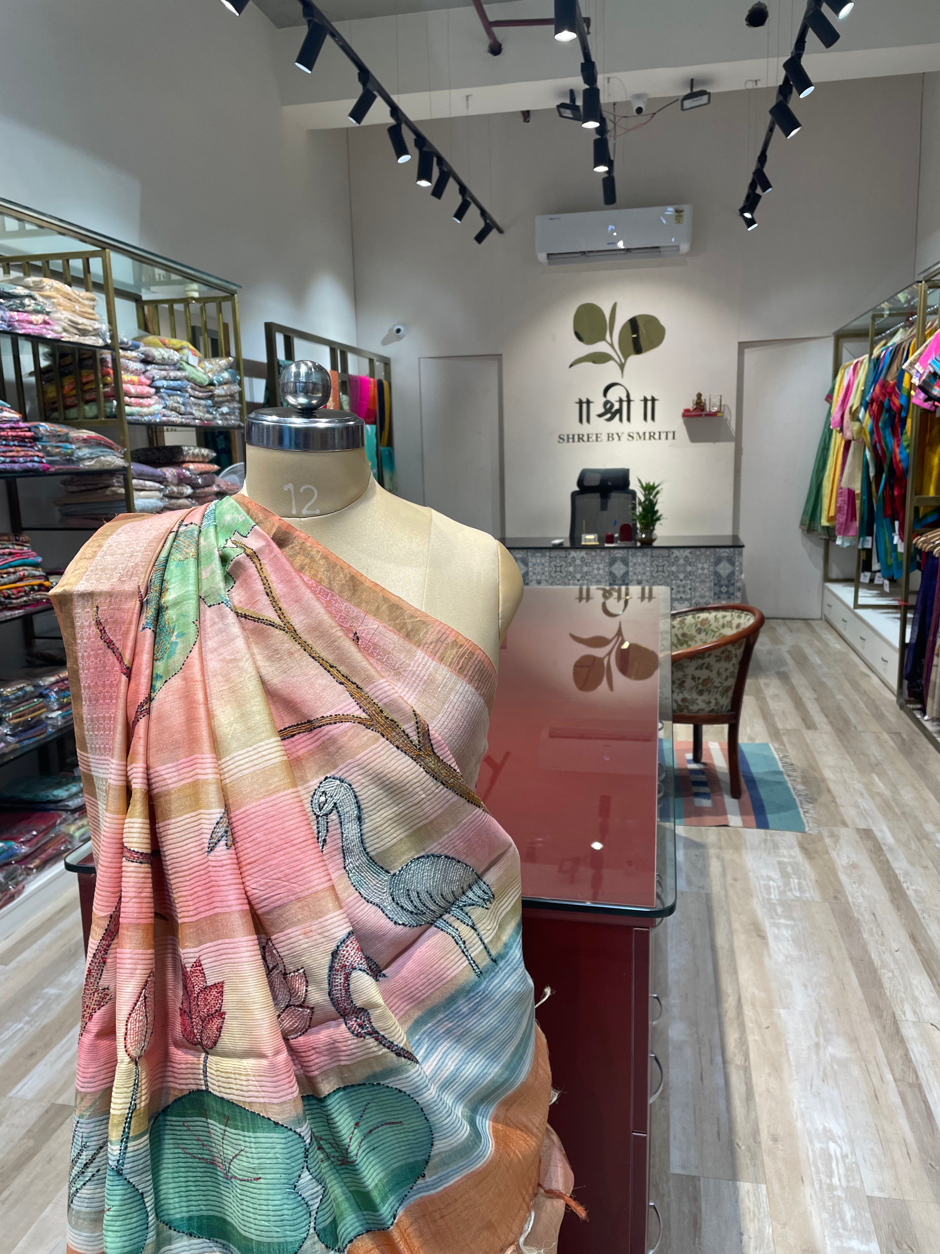 Pure tussar silk Kantha work saree (PG)