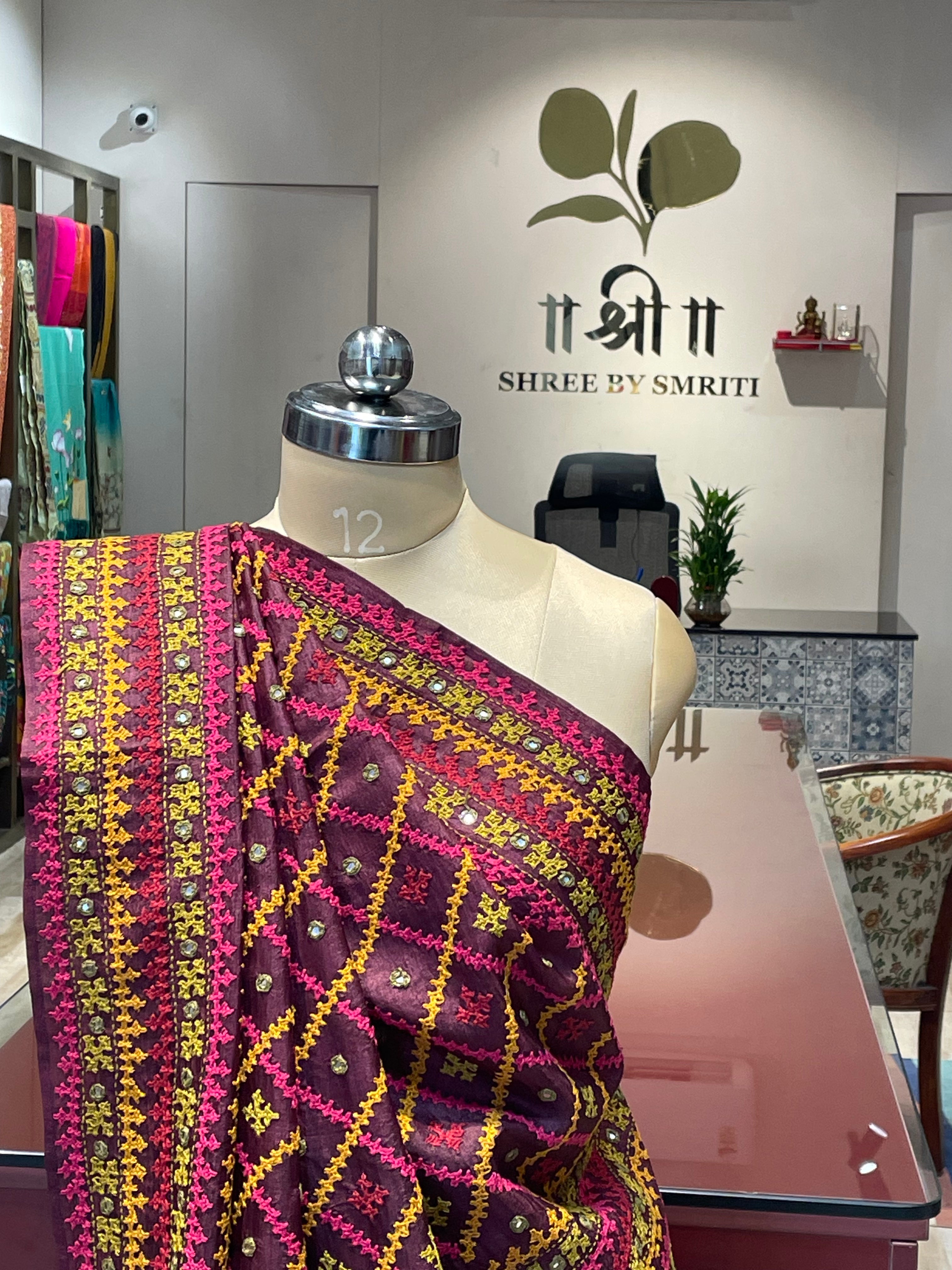 Pure tussar silk saree with Gujarati work (MA)