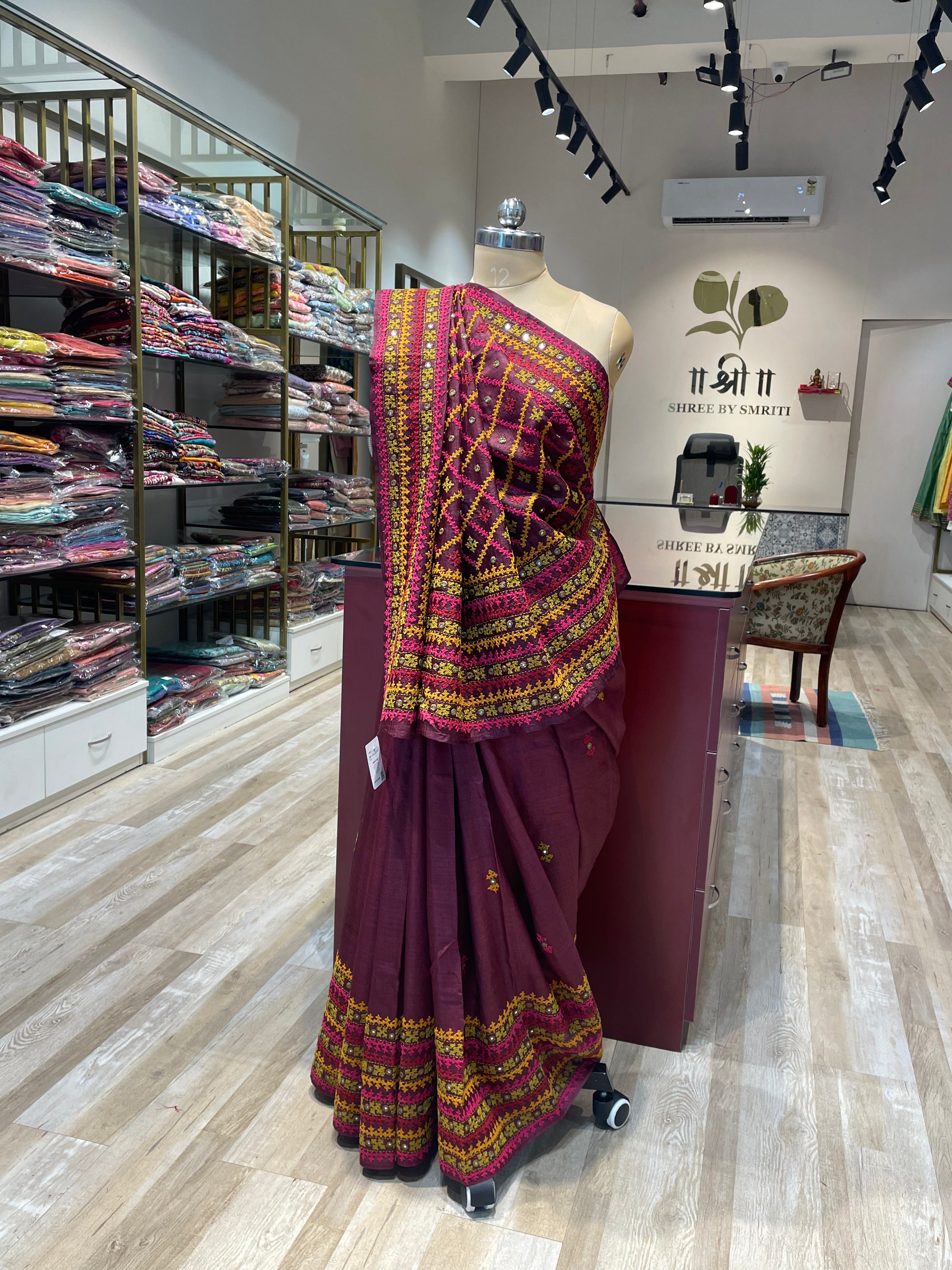 Pure tussar silk saree with Gujarati work (MA)