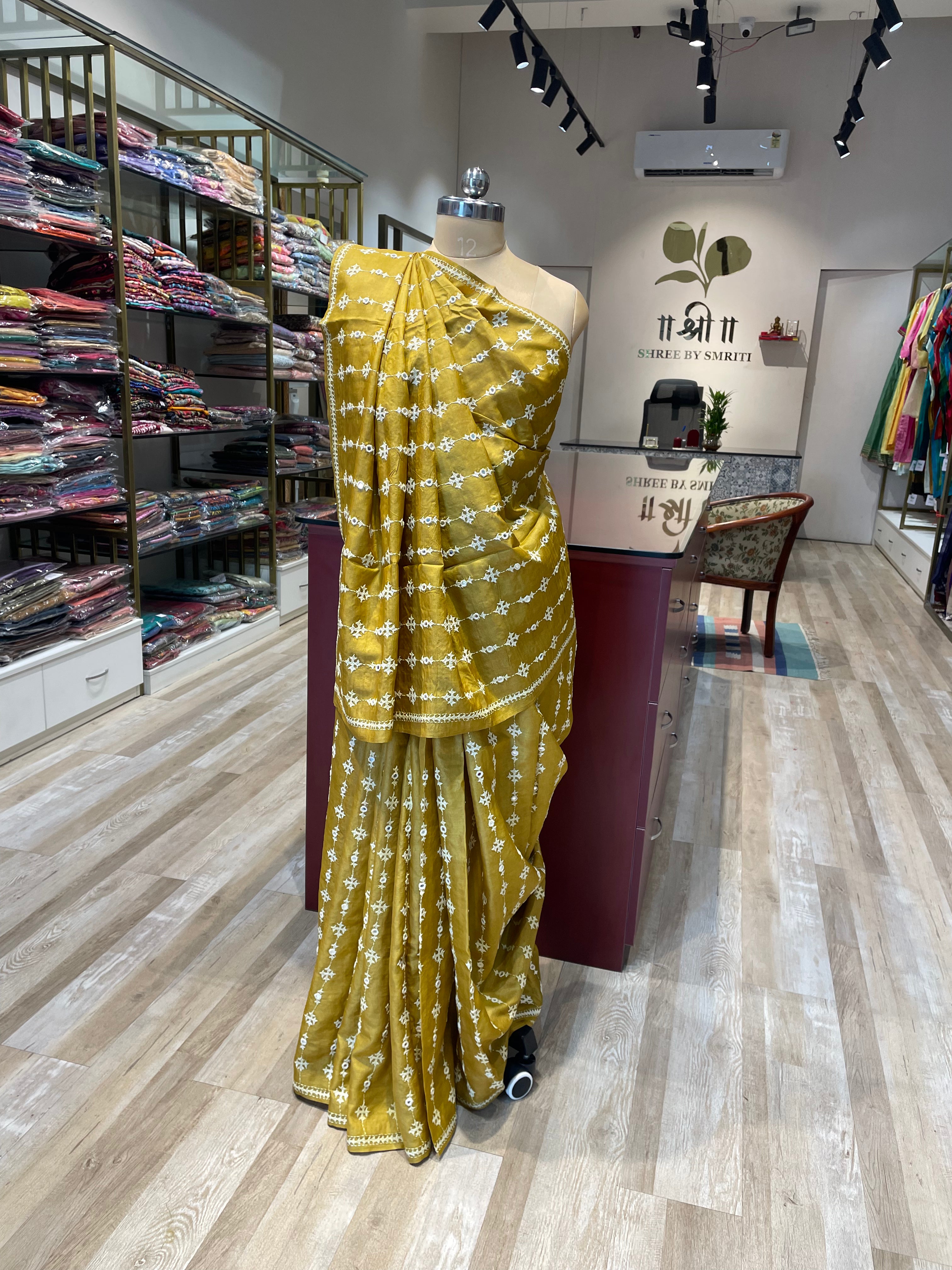 Pure tussar silk saree with Gujarati work (Y)