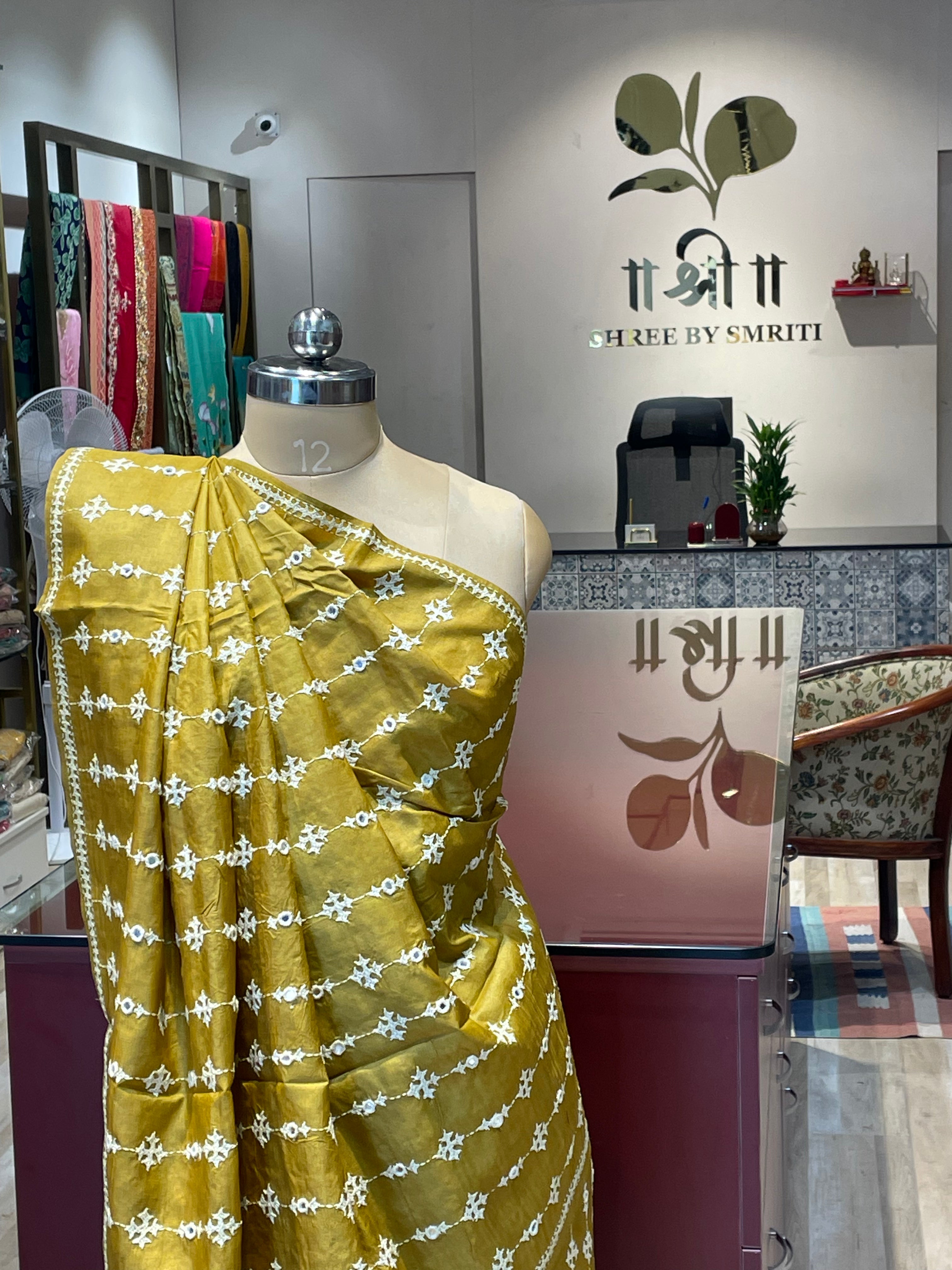 Pure tussar silk saree with Gujarati work (Y)