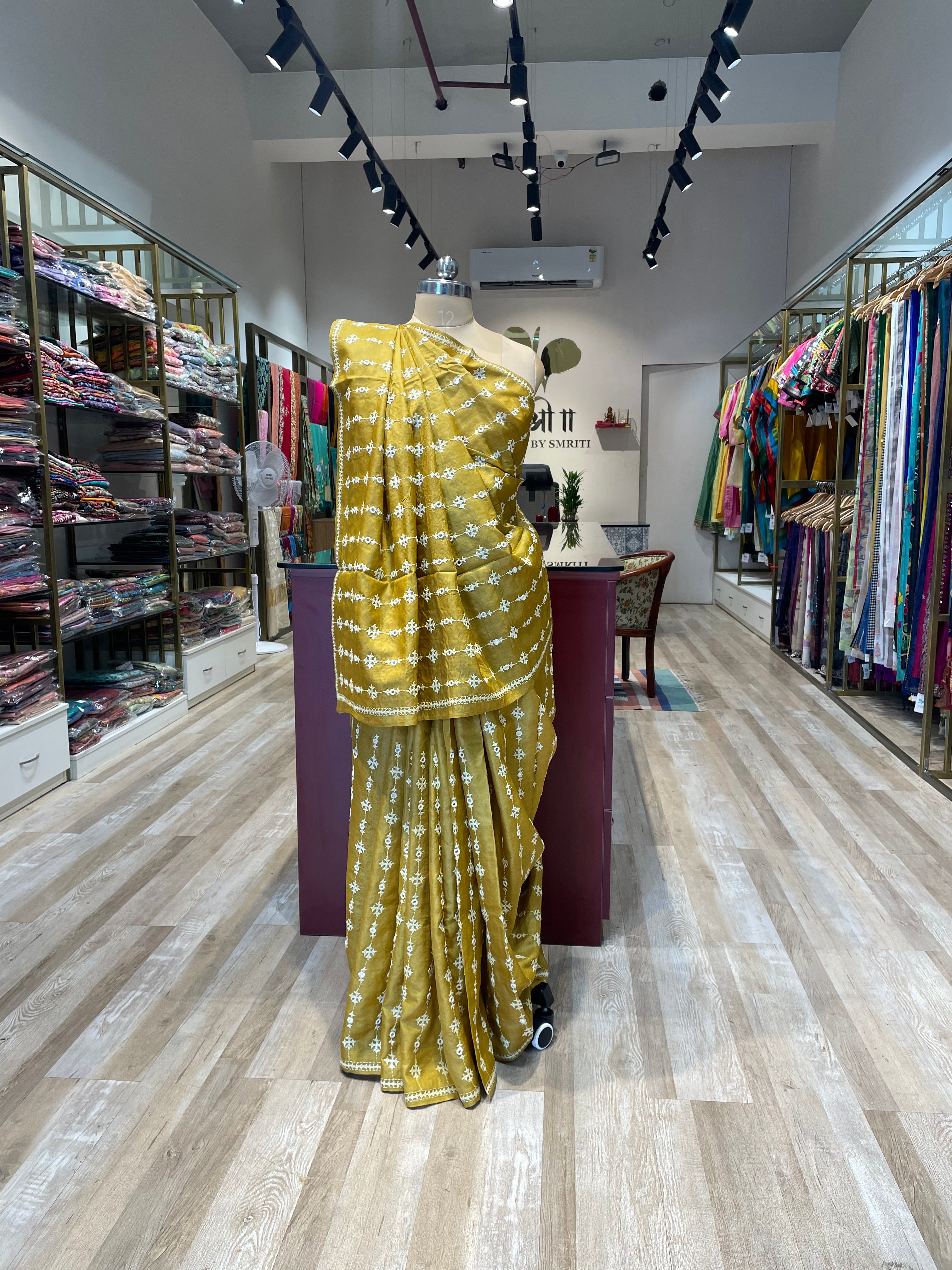 Pure tussar silk saree with Gujarati work (Y)