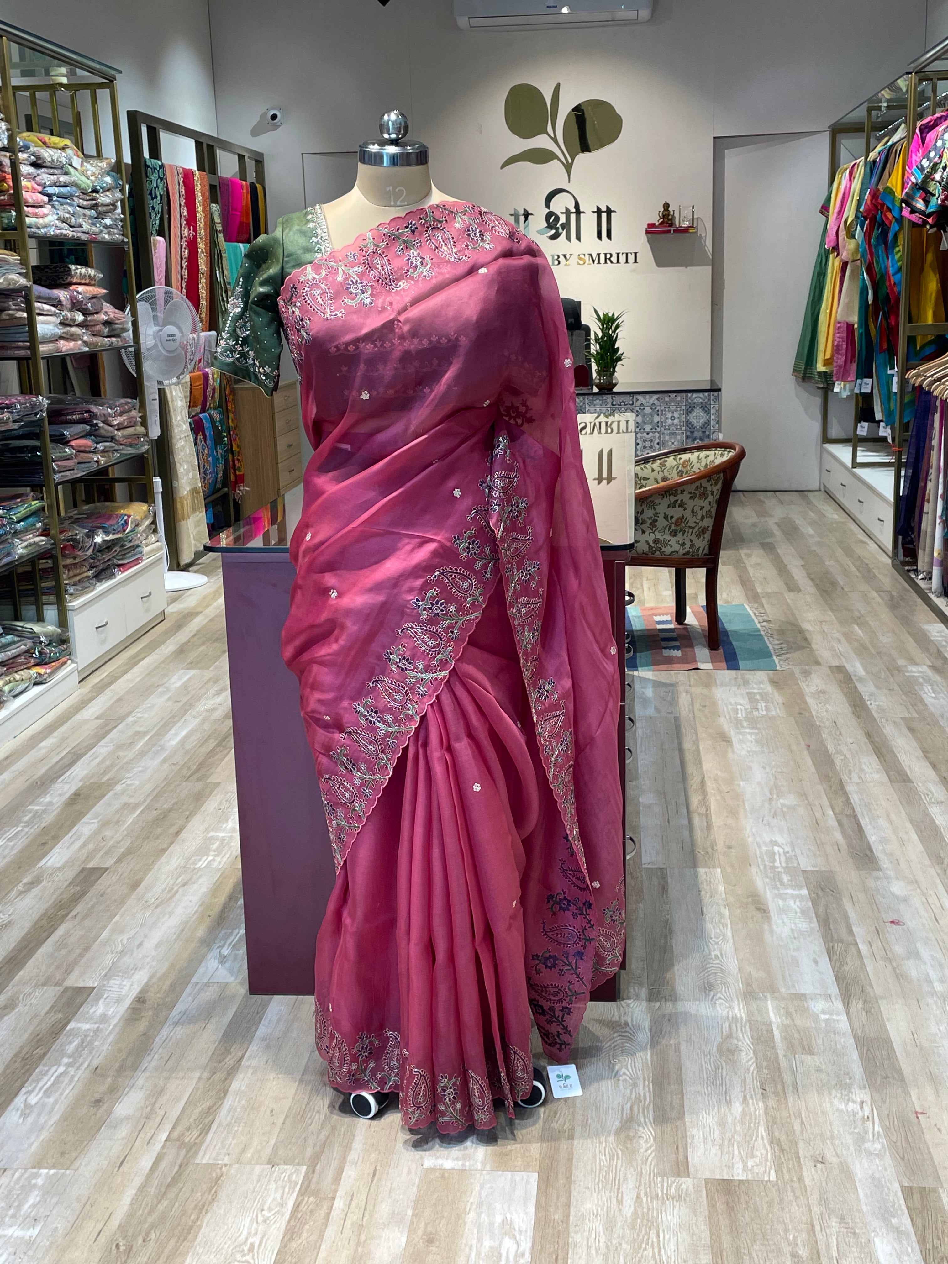 Organza saree pita work