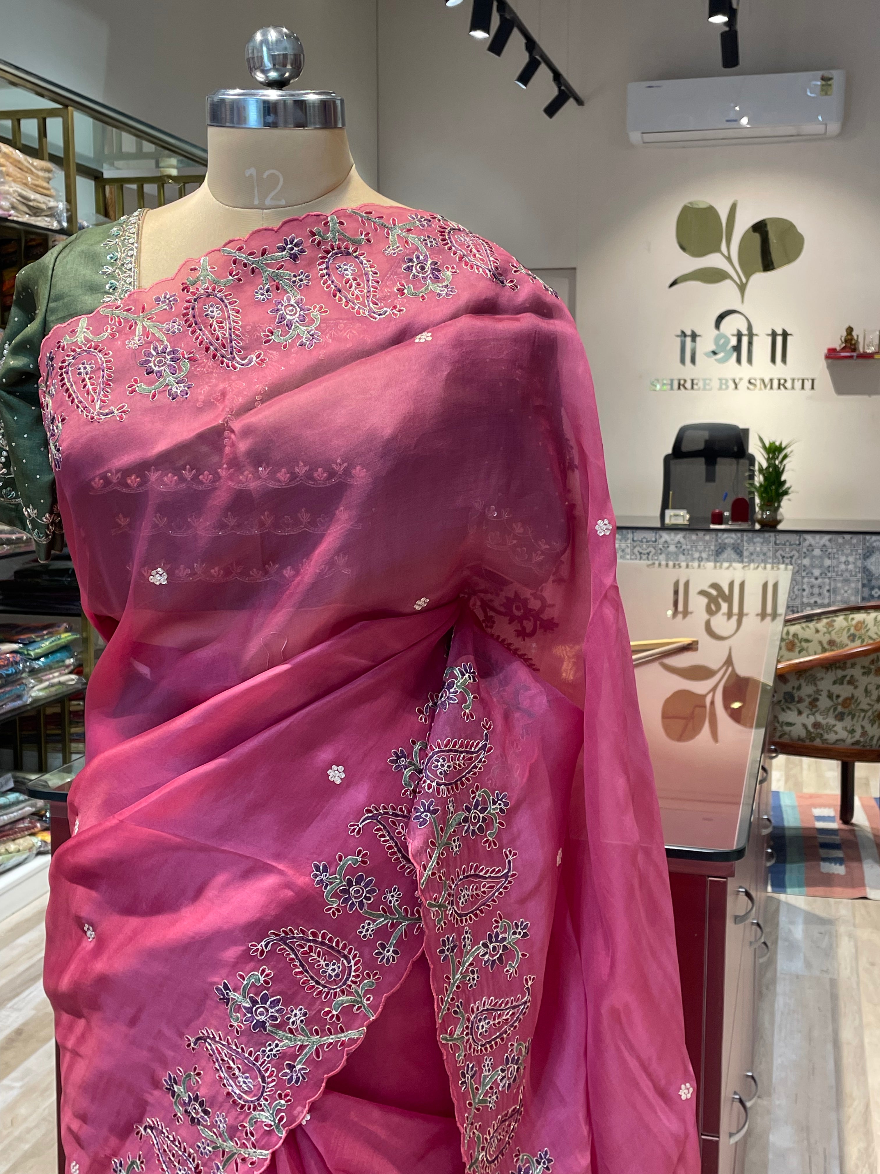 Organza saree pita work