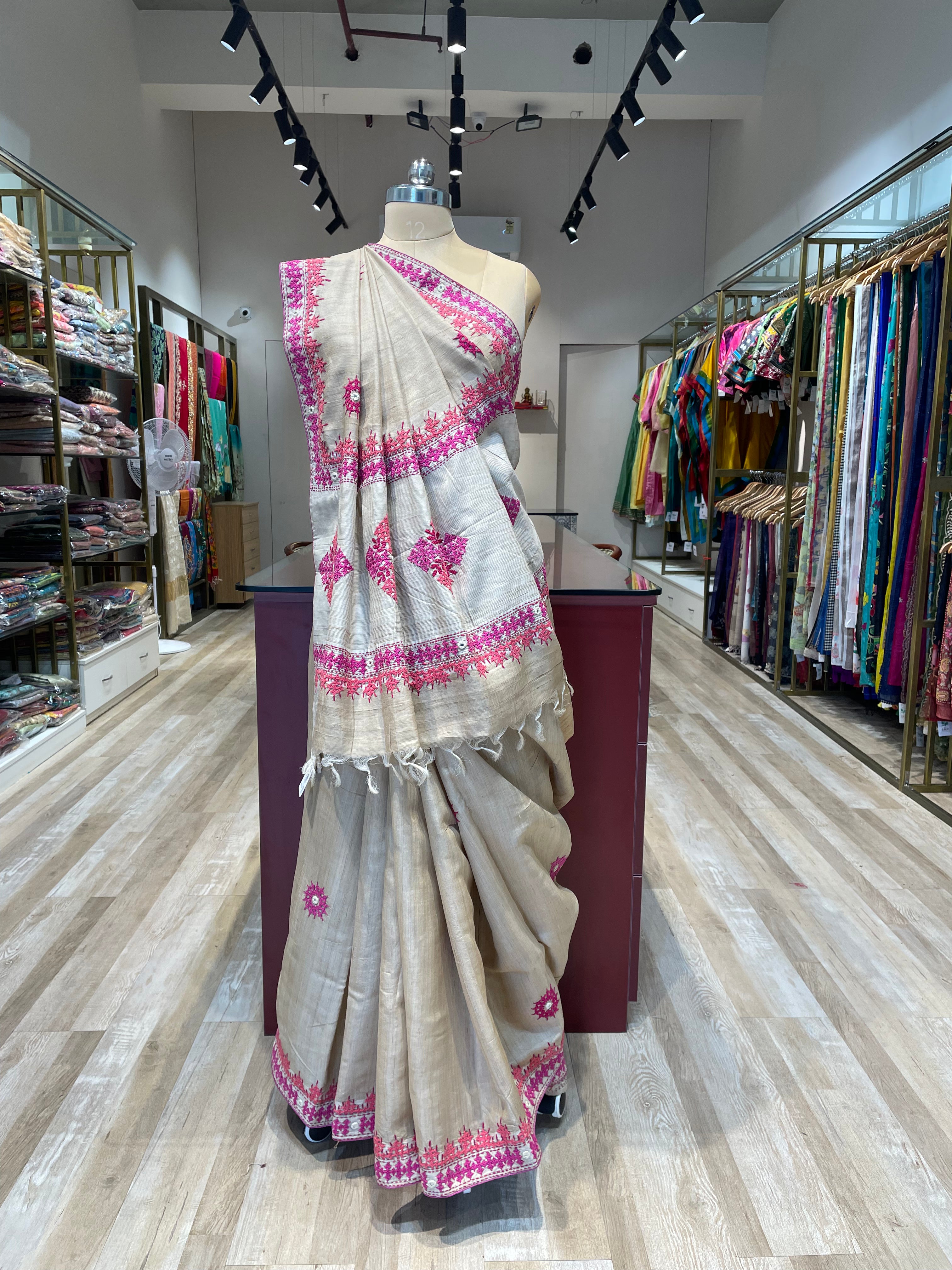 Pure tussar silk saree with Gujarati work (WP)