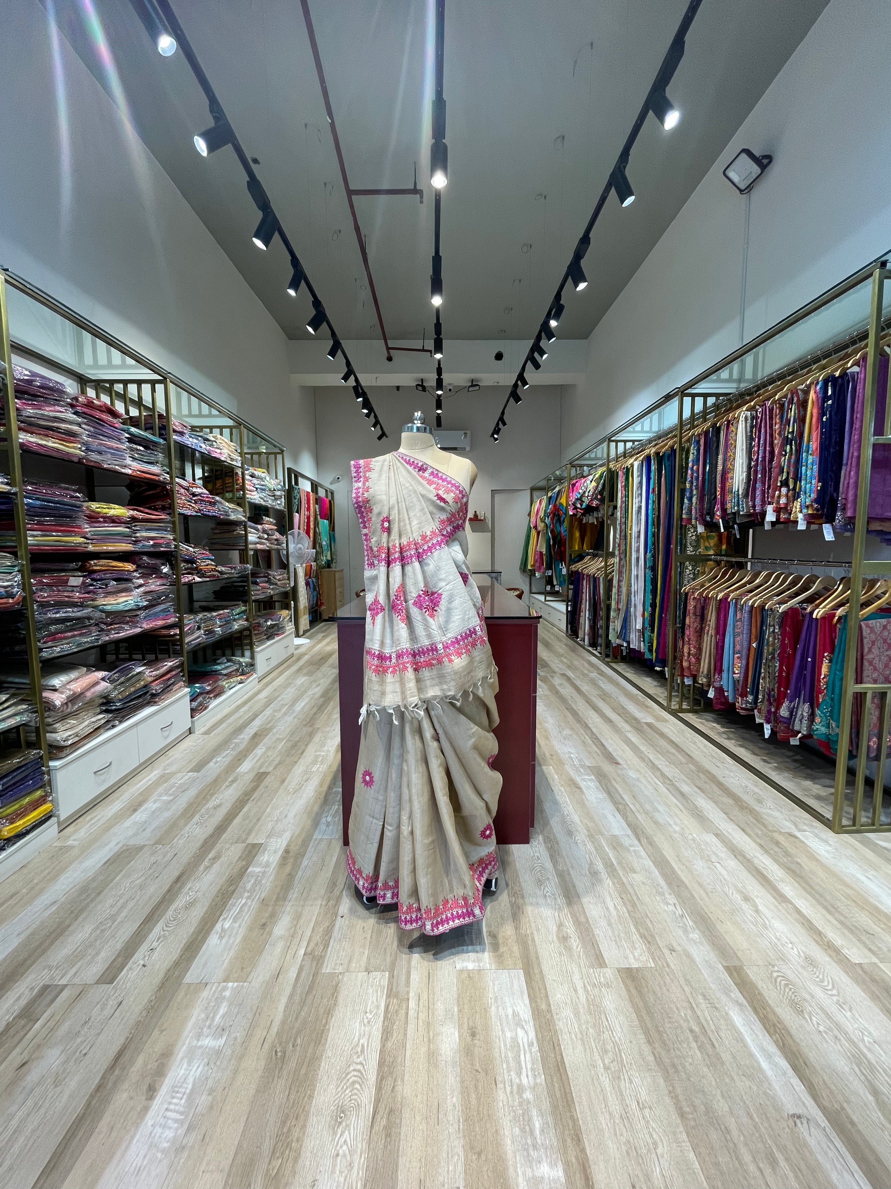 Tussar saree gujarati work