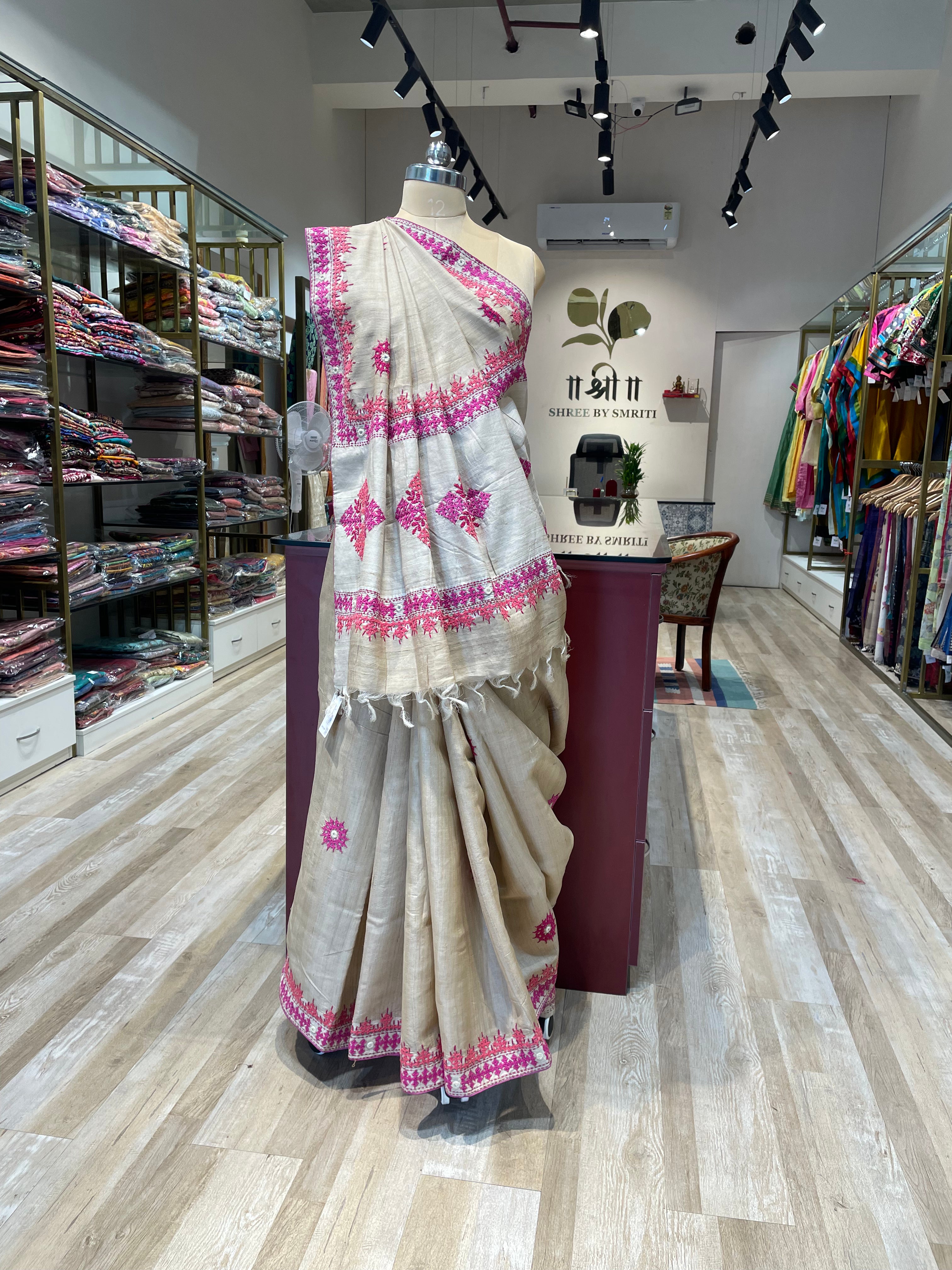 Tussar saree gujarati work