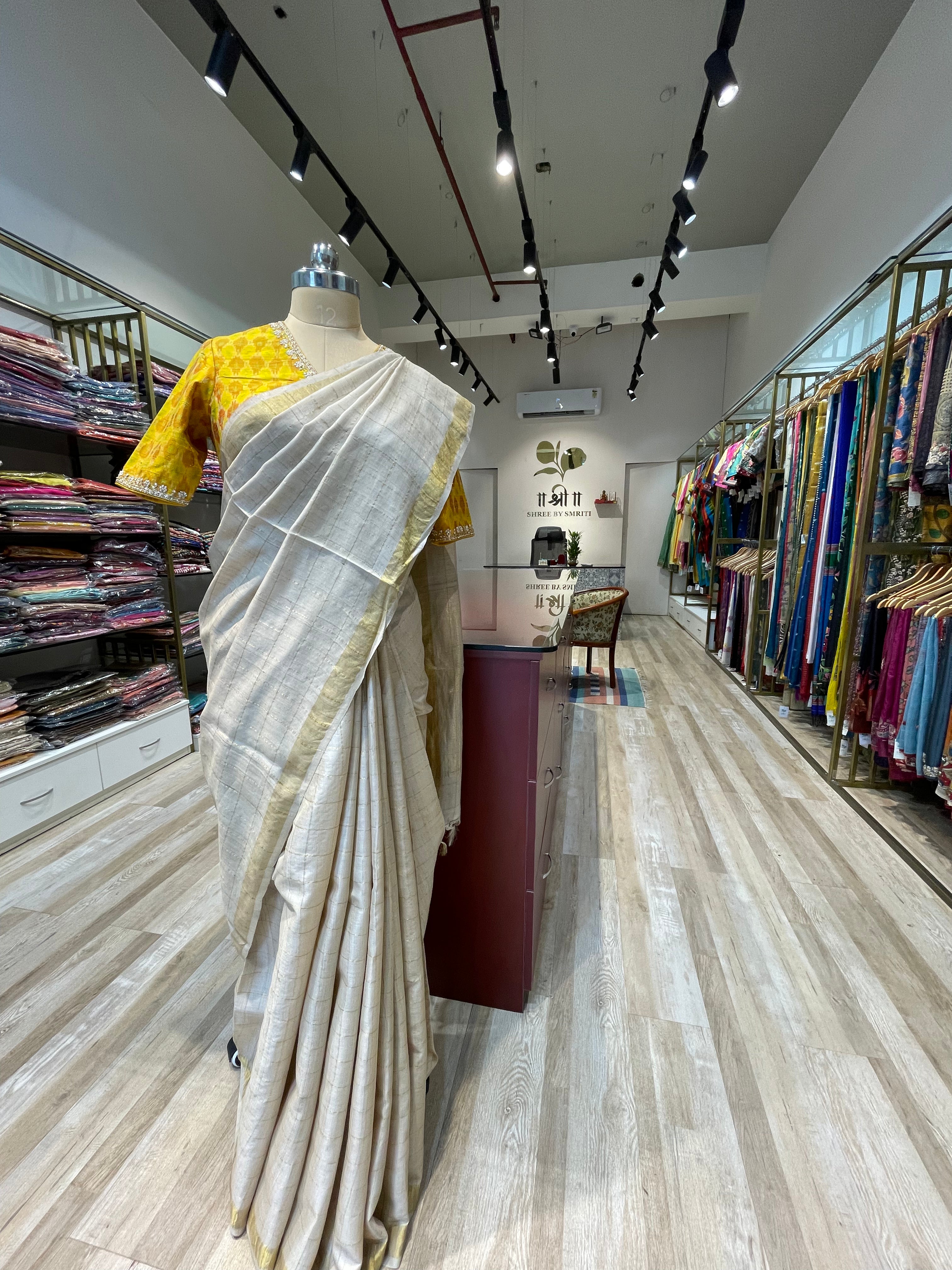 Pure tussar silk plain saree (YW)