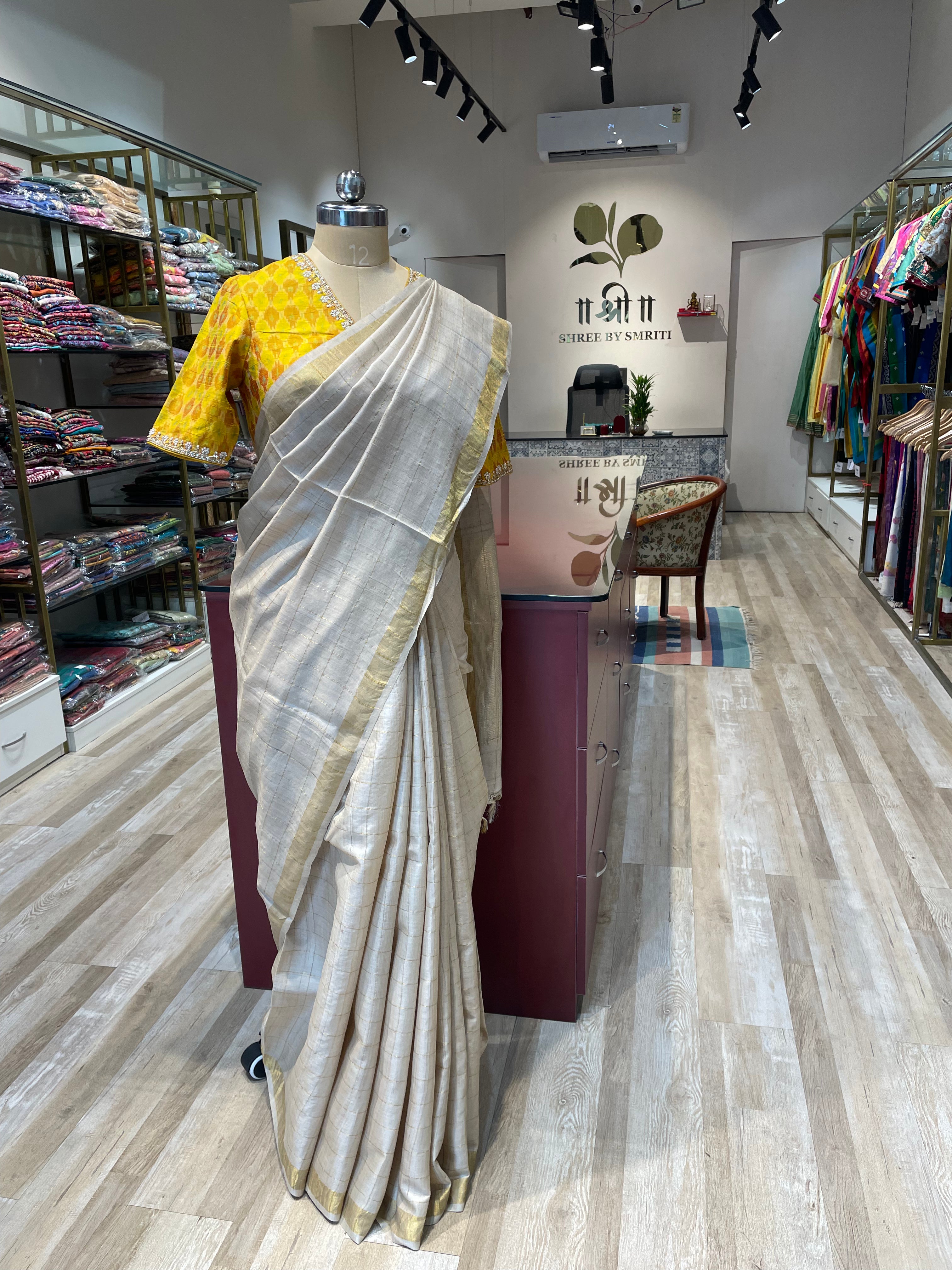 Pure tussar silk plain saree (YW)