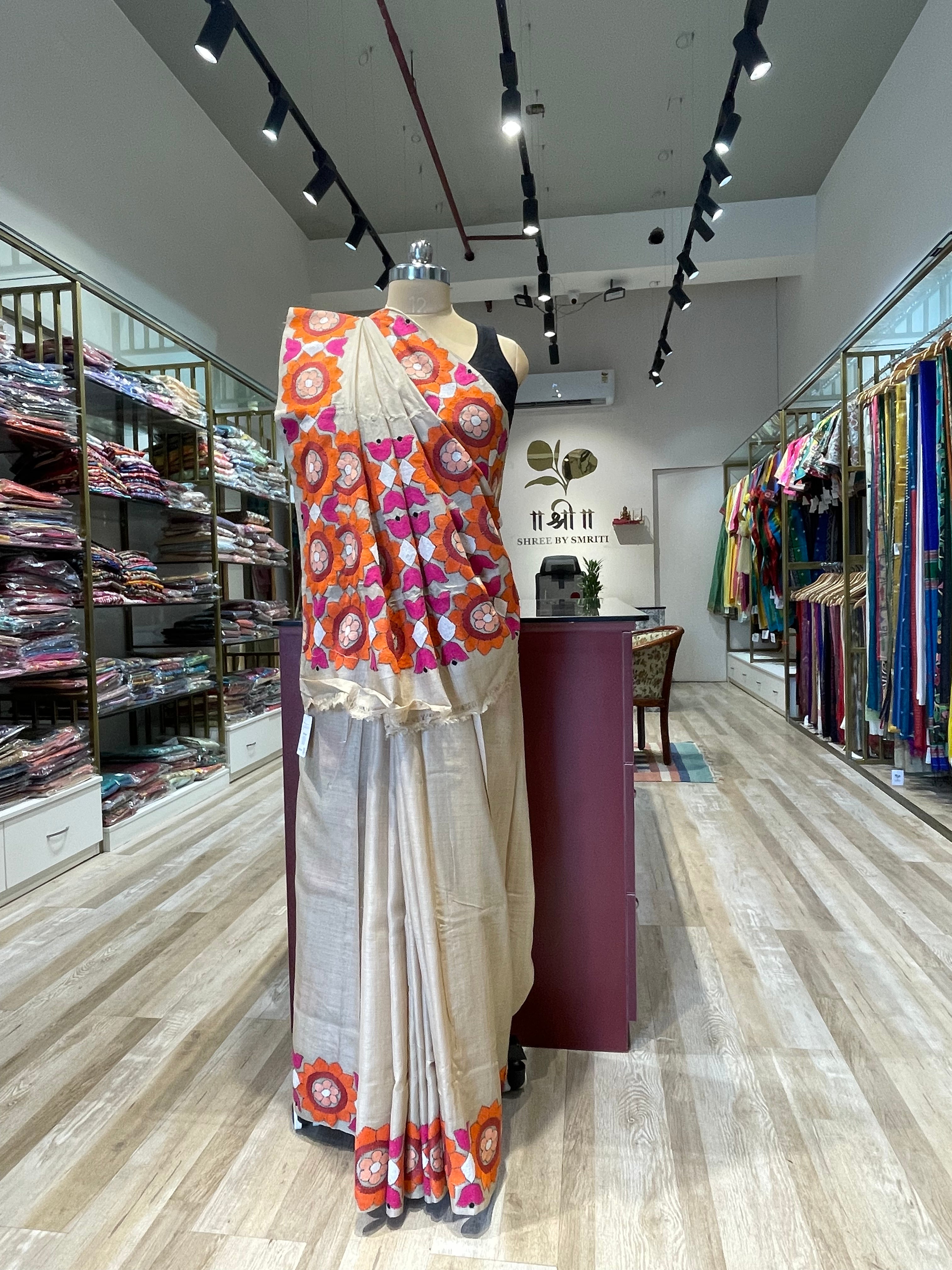 Pure tussar silk Kantha work saree (WO)