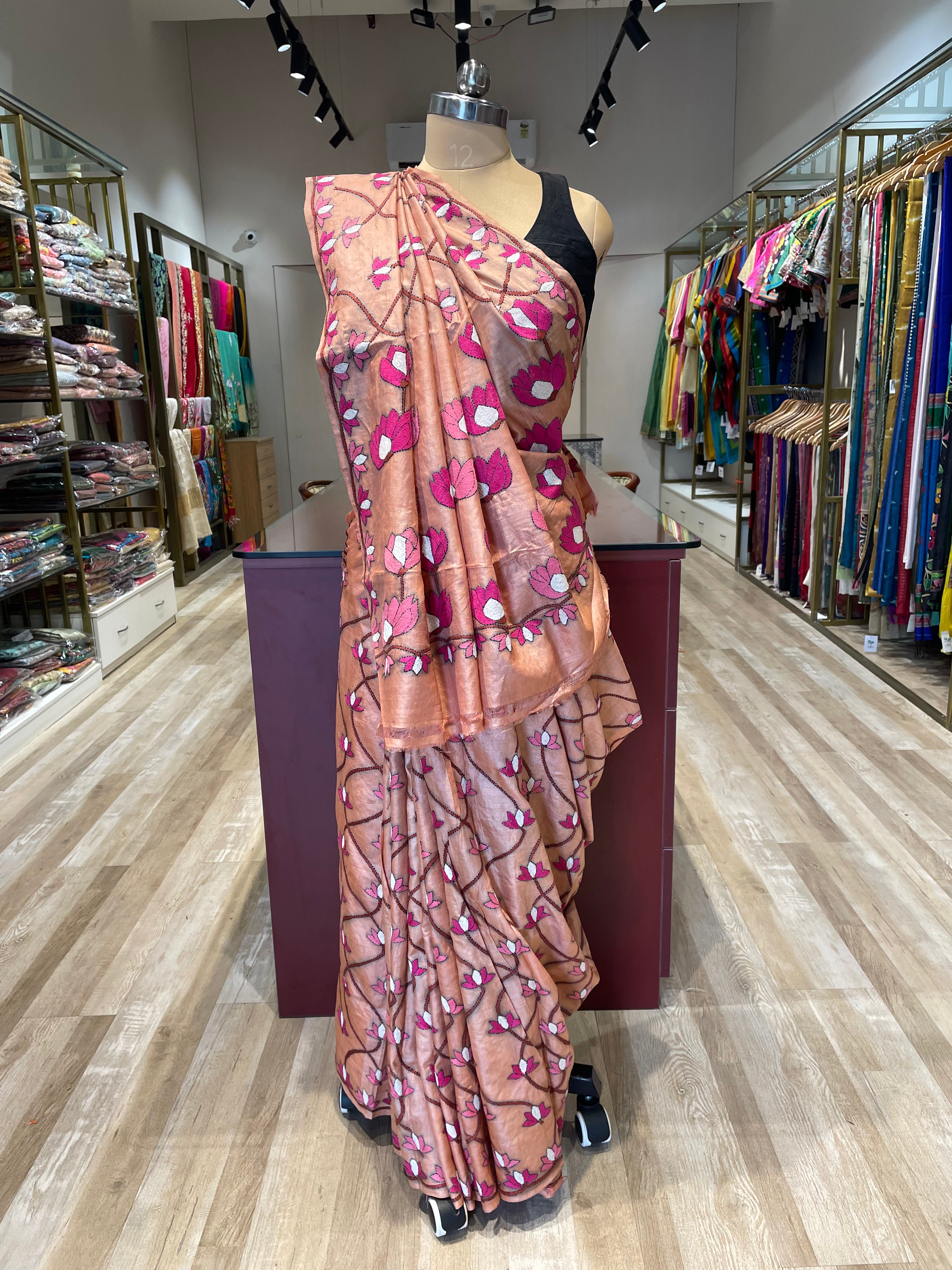 Pure tussar silk Kantha work saree (PB)