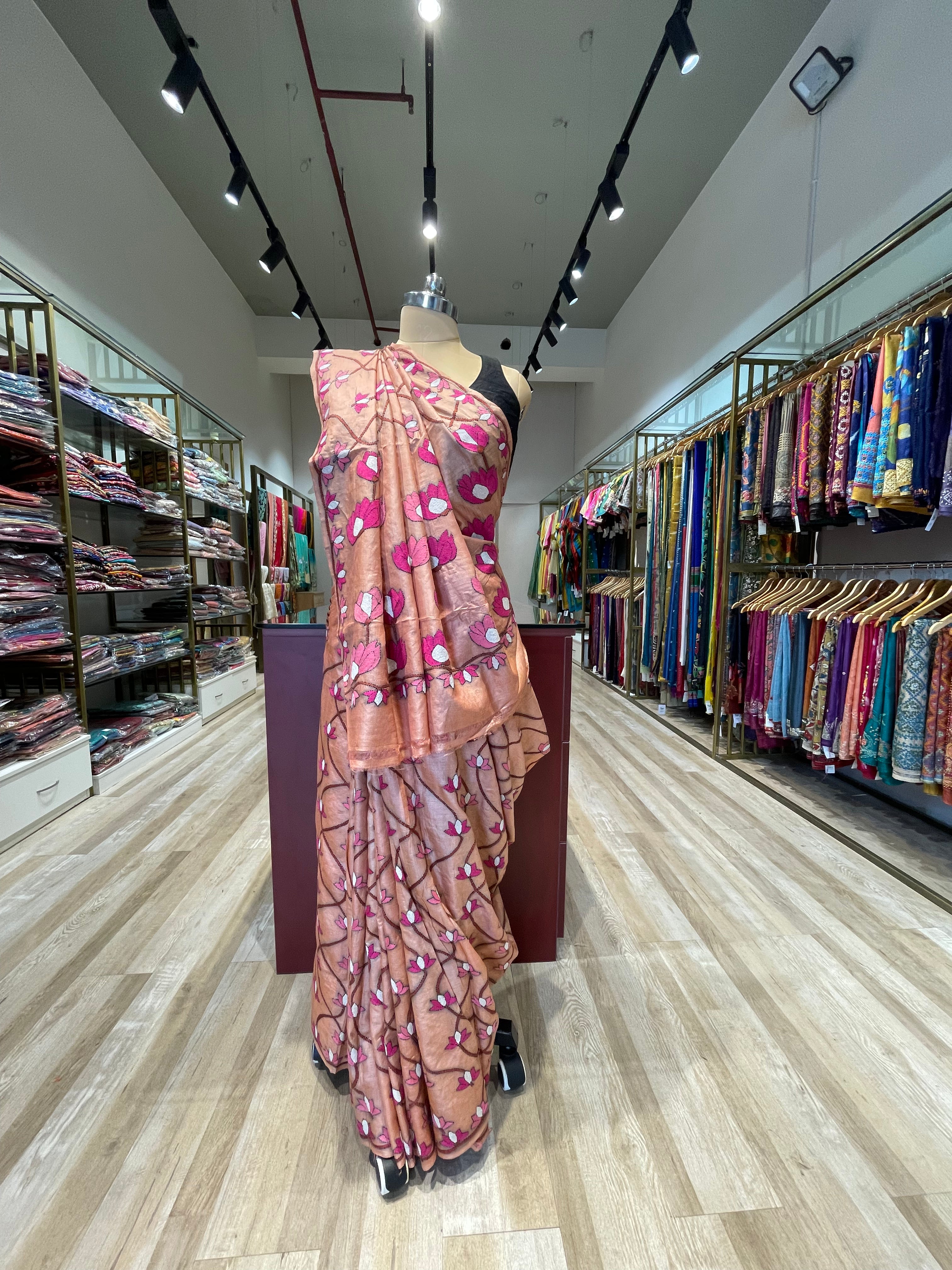 Pure tussar silk Kantha work saree (PB)