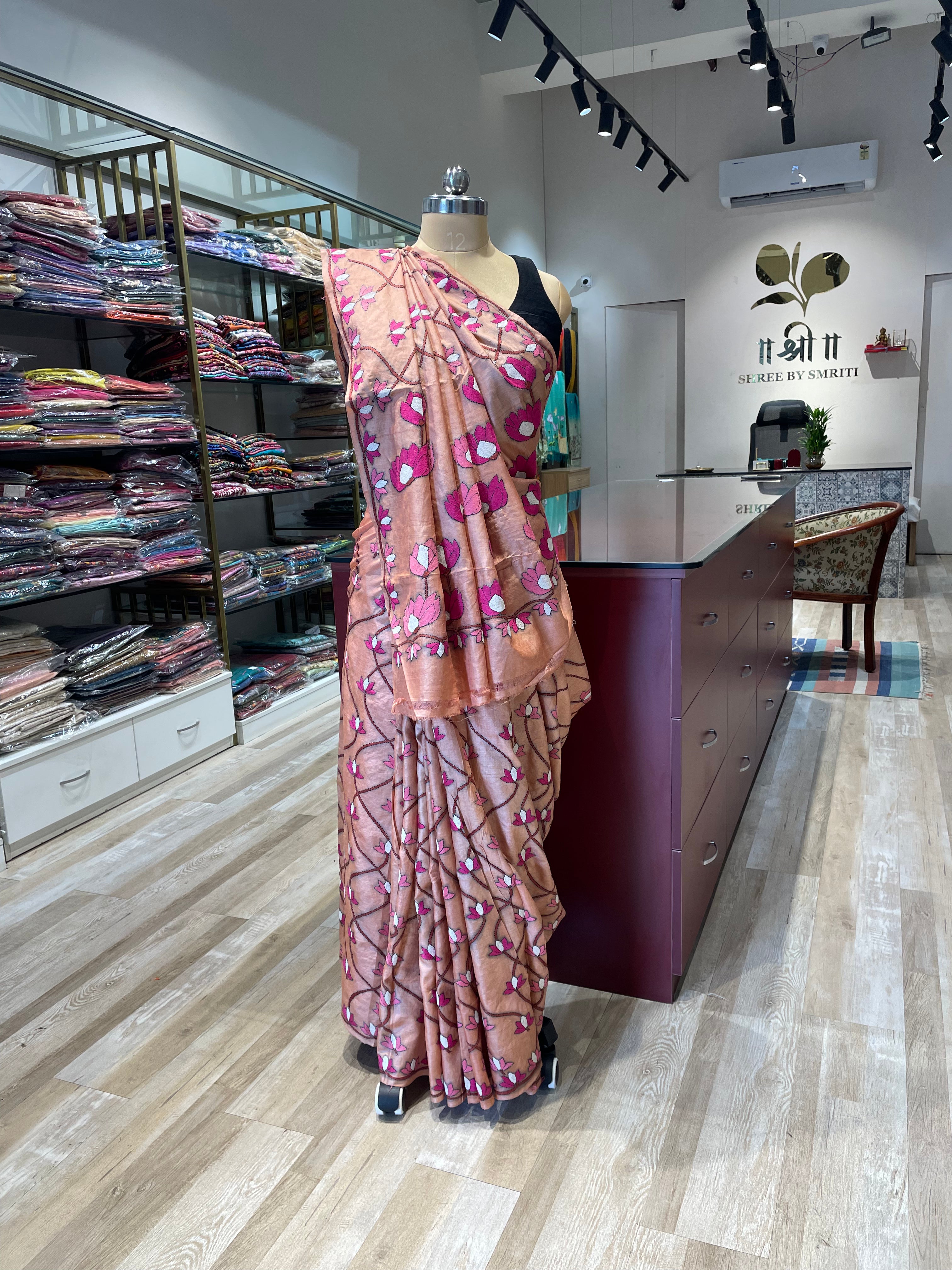 Pure tussar silk Kantha work saree (PB)