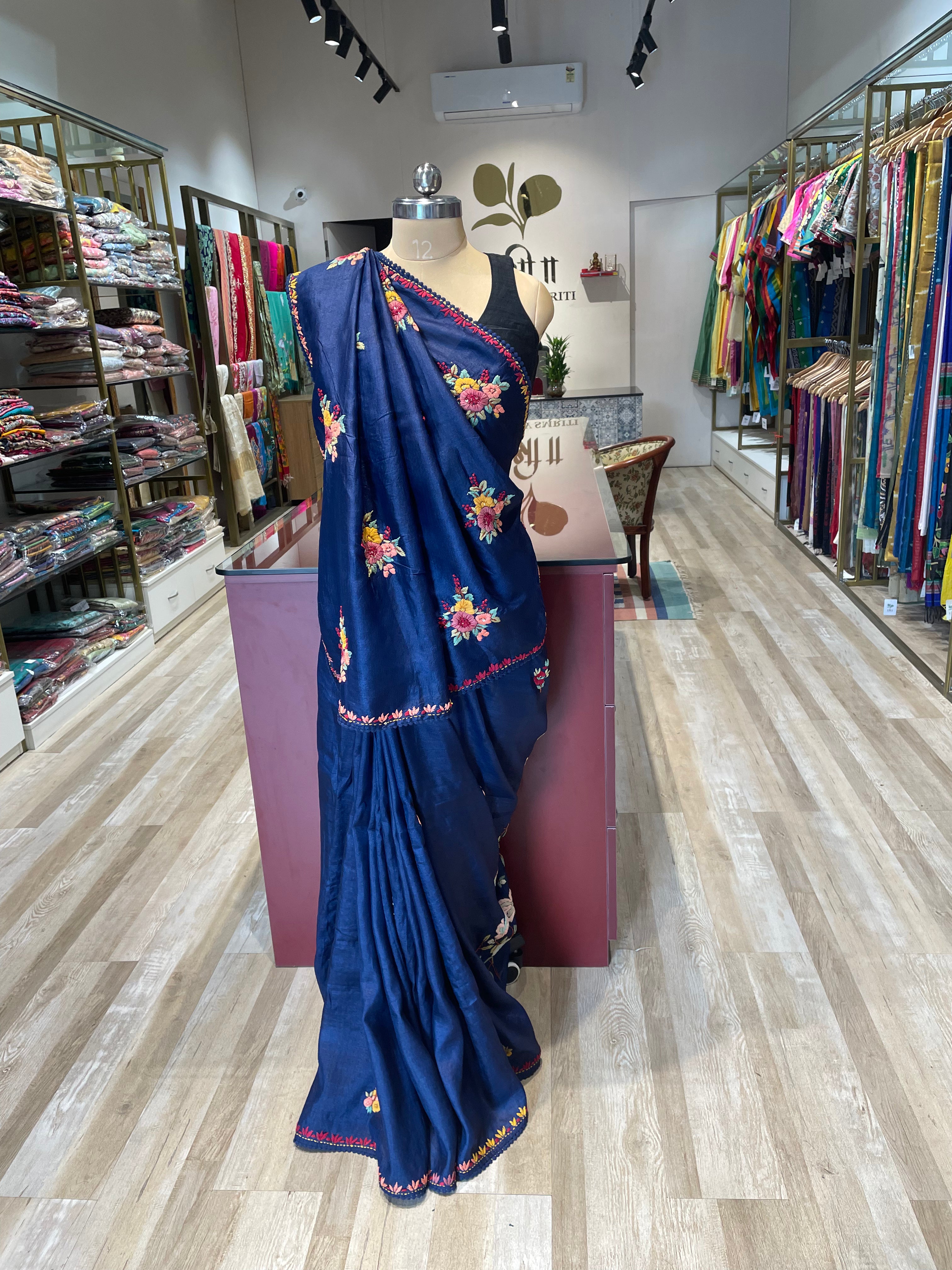 Tussar silk thread work saree