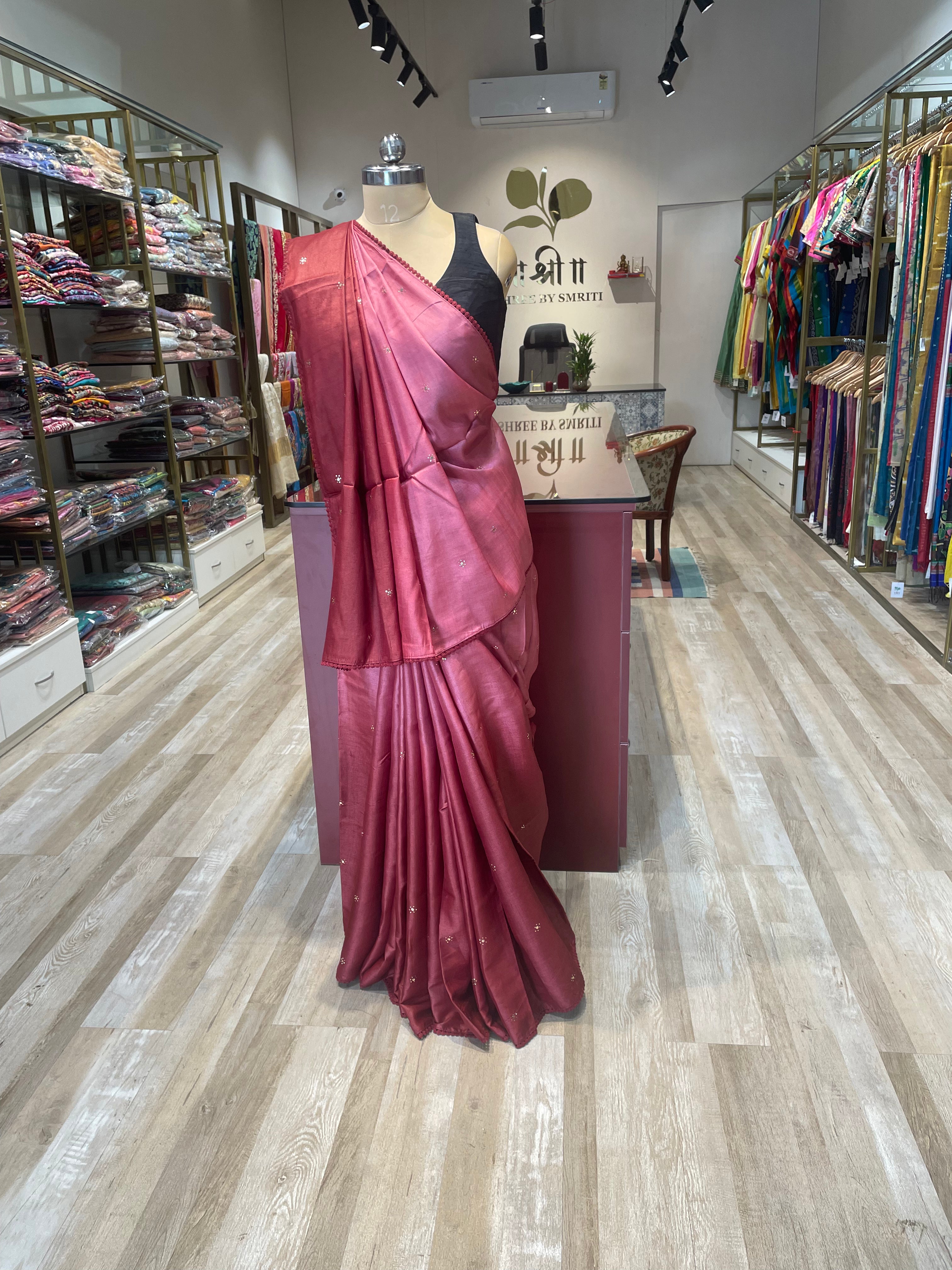 Pure tussar silk ombre saree with Mukesh work