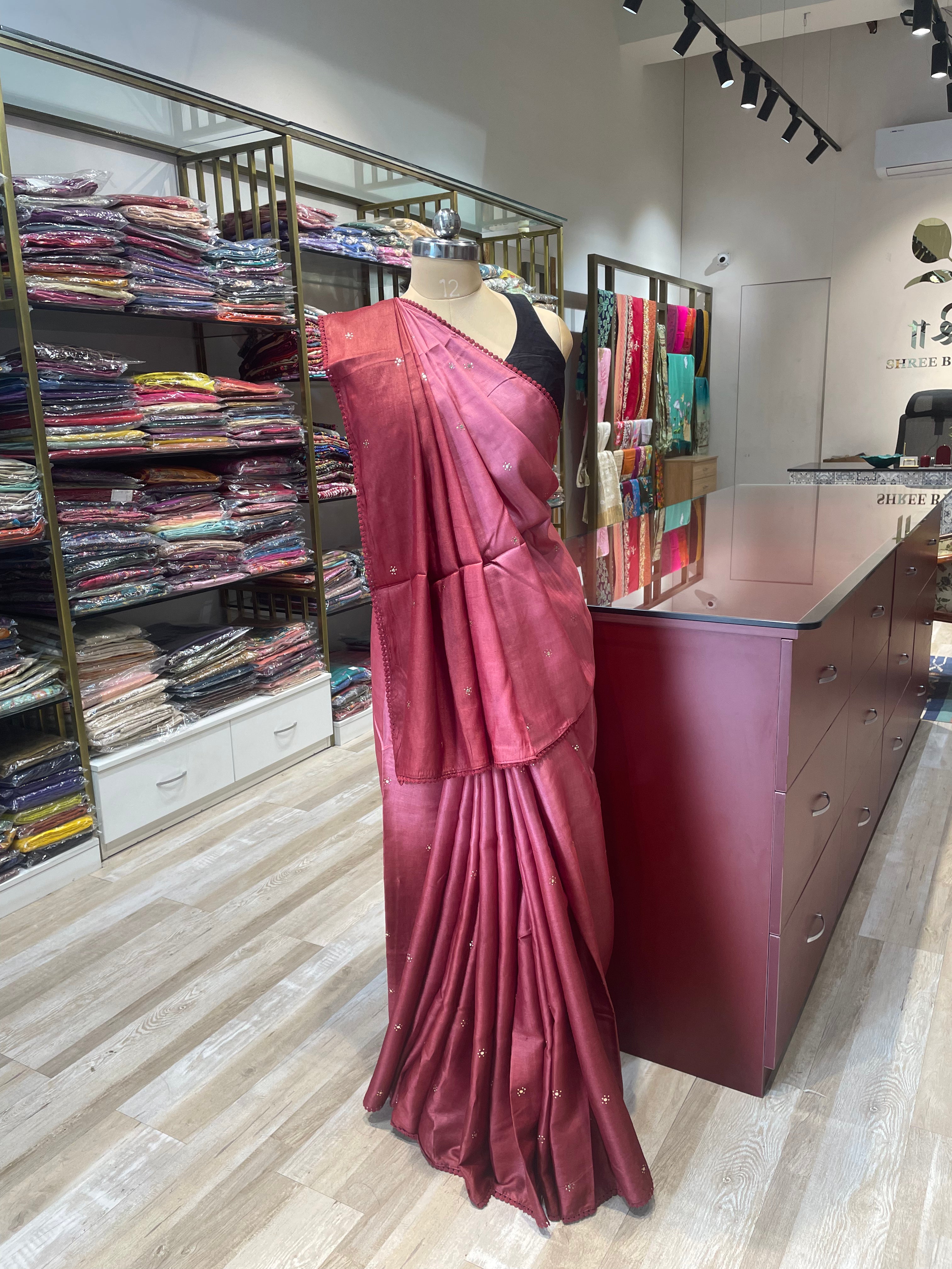 Pure tussar silk ombre saree with Mukesh work