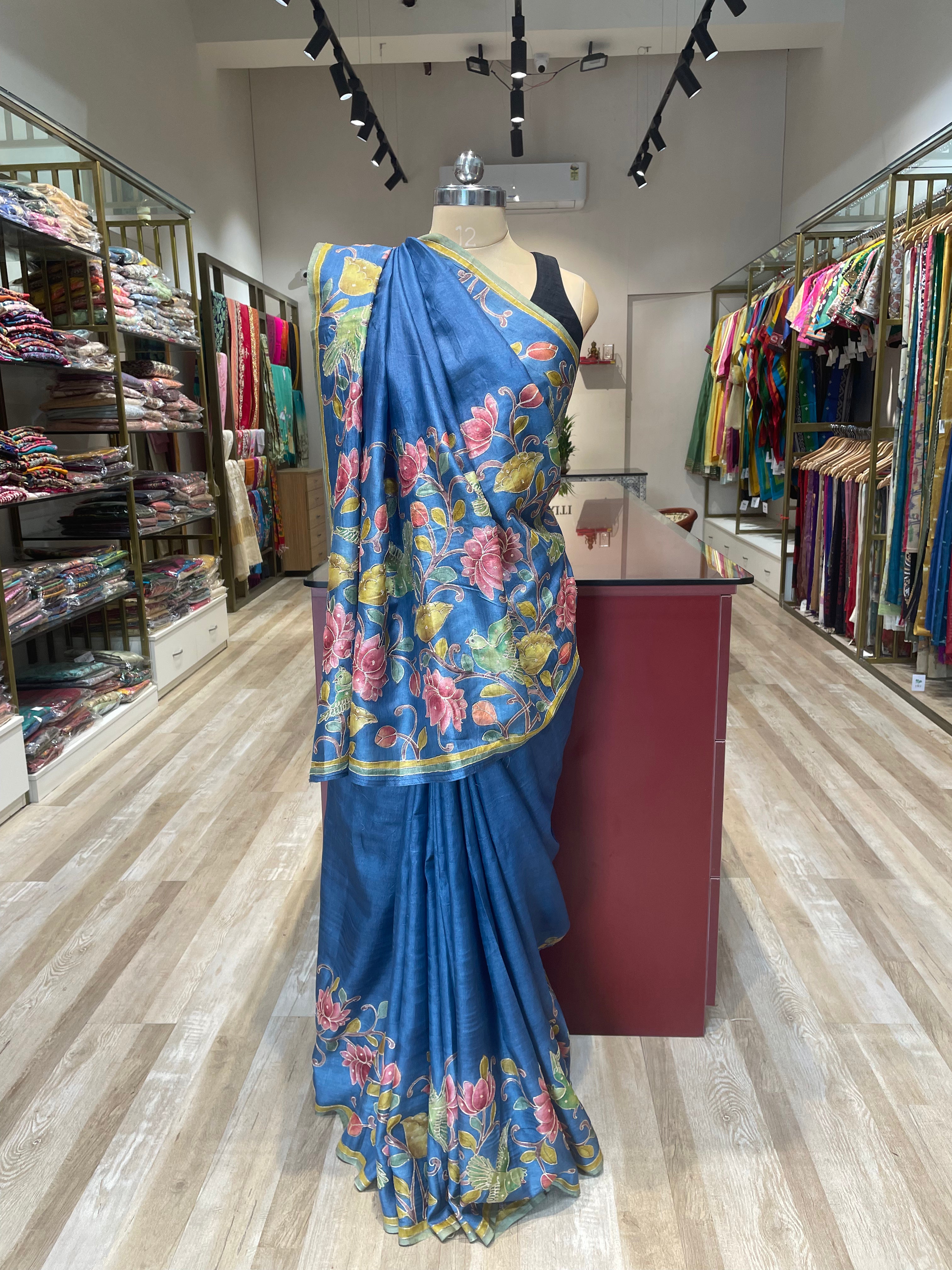 Pure tussar silk kalamkari saree with aari work (BB)