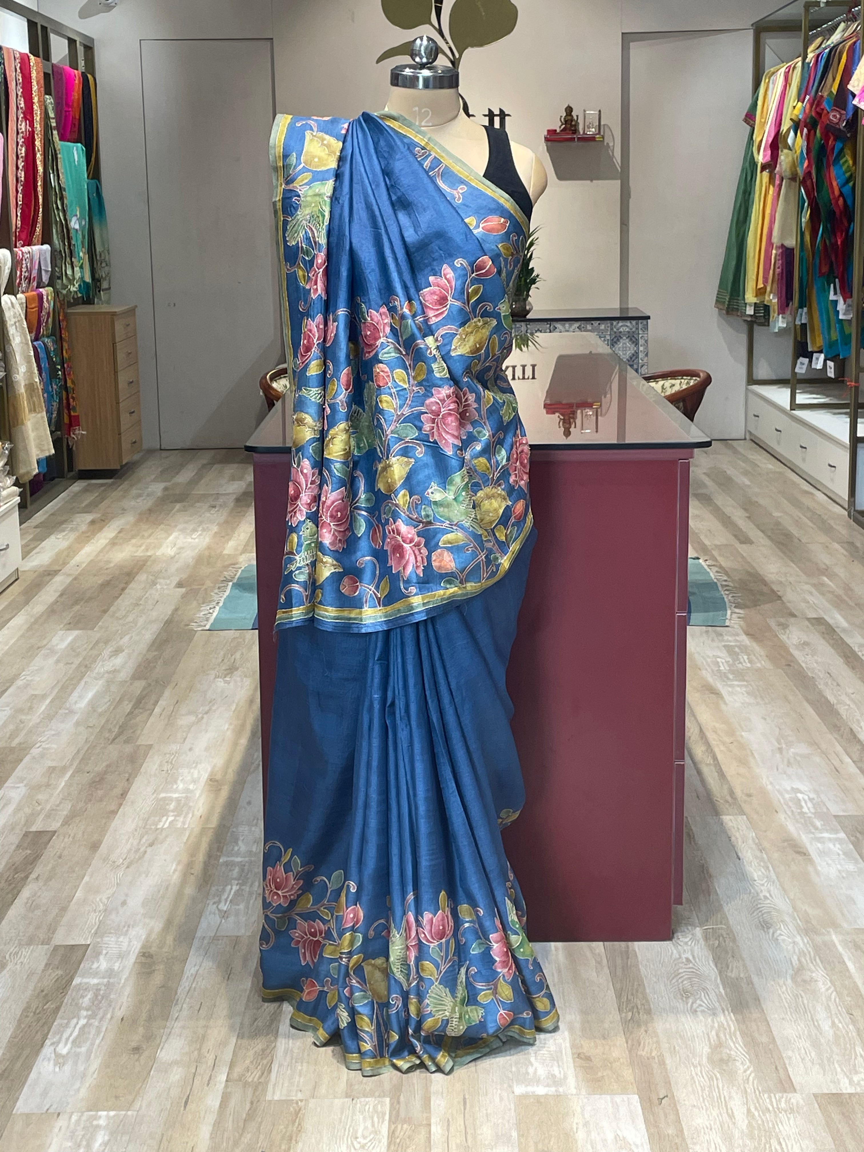 Pure tussar silk kalamkari saree with aari work (BB)