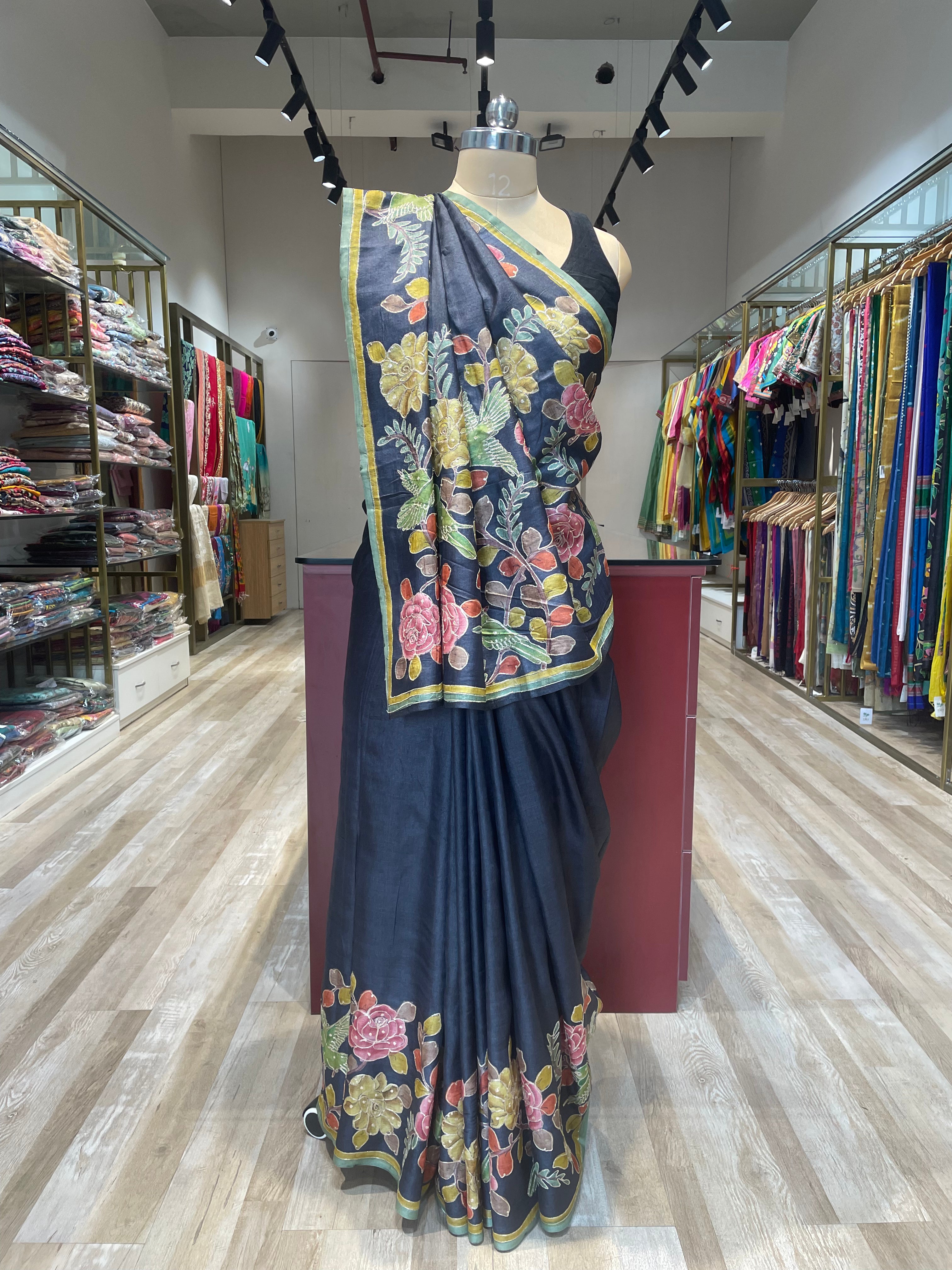 Pure tussar silk kalamkari saree with aari work (NB)