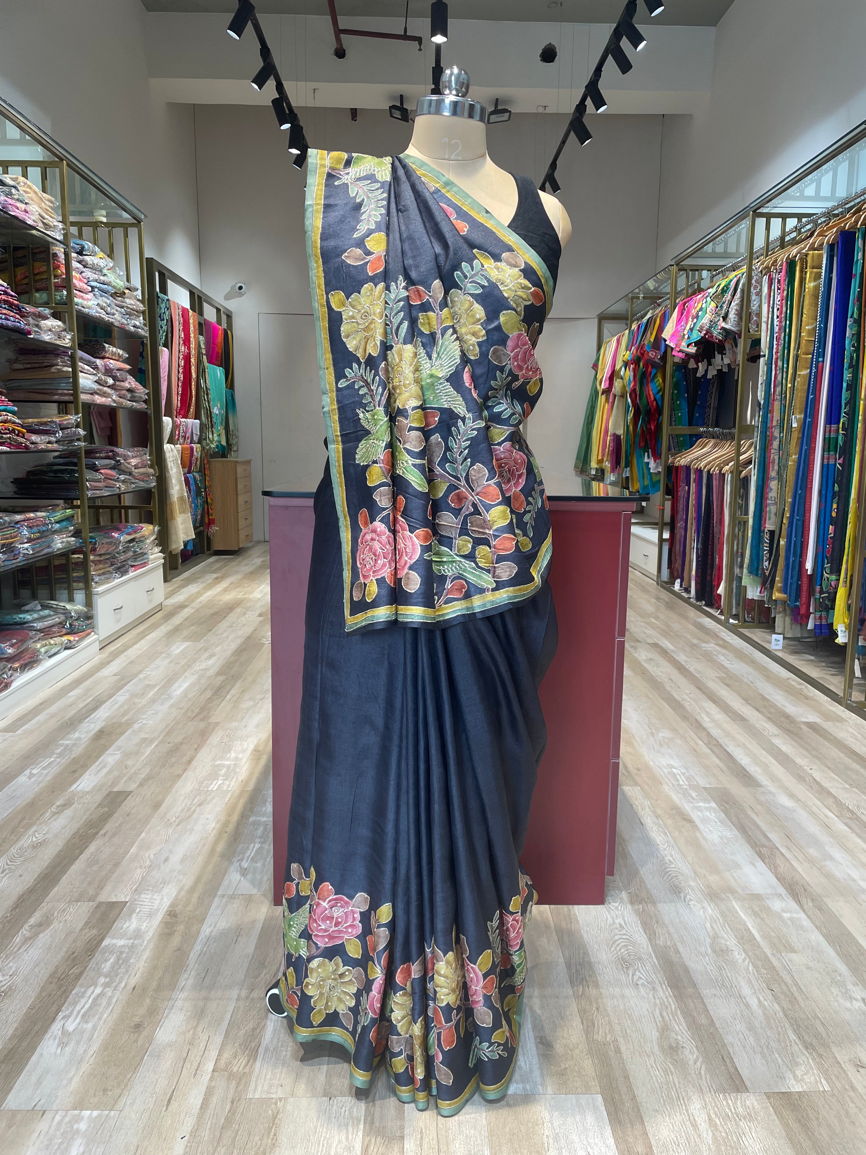 Pure tussar silk kalamkari saree with aari work (NB)