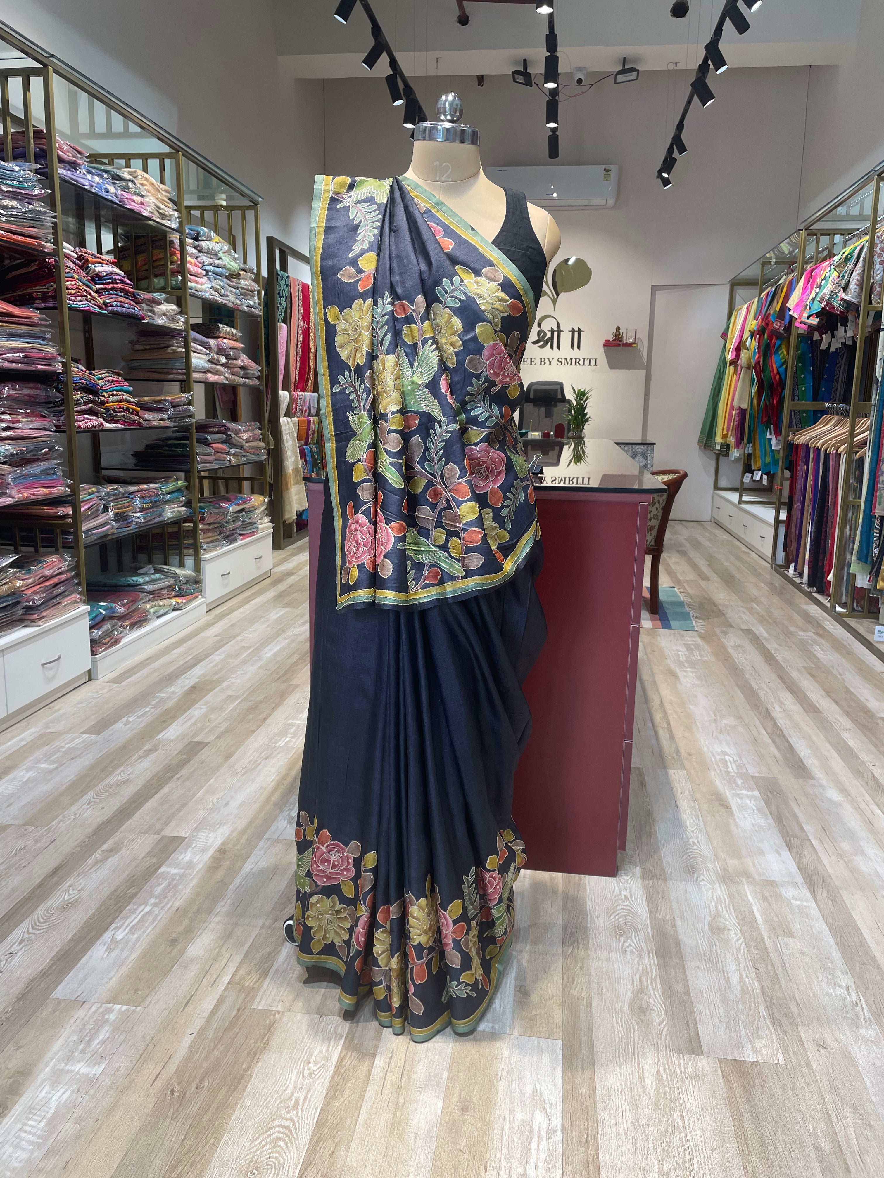 Pure tussar silk kalamkari saree with aari work (NB)