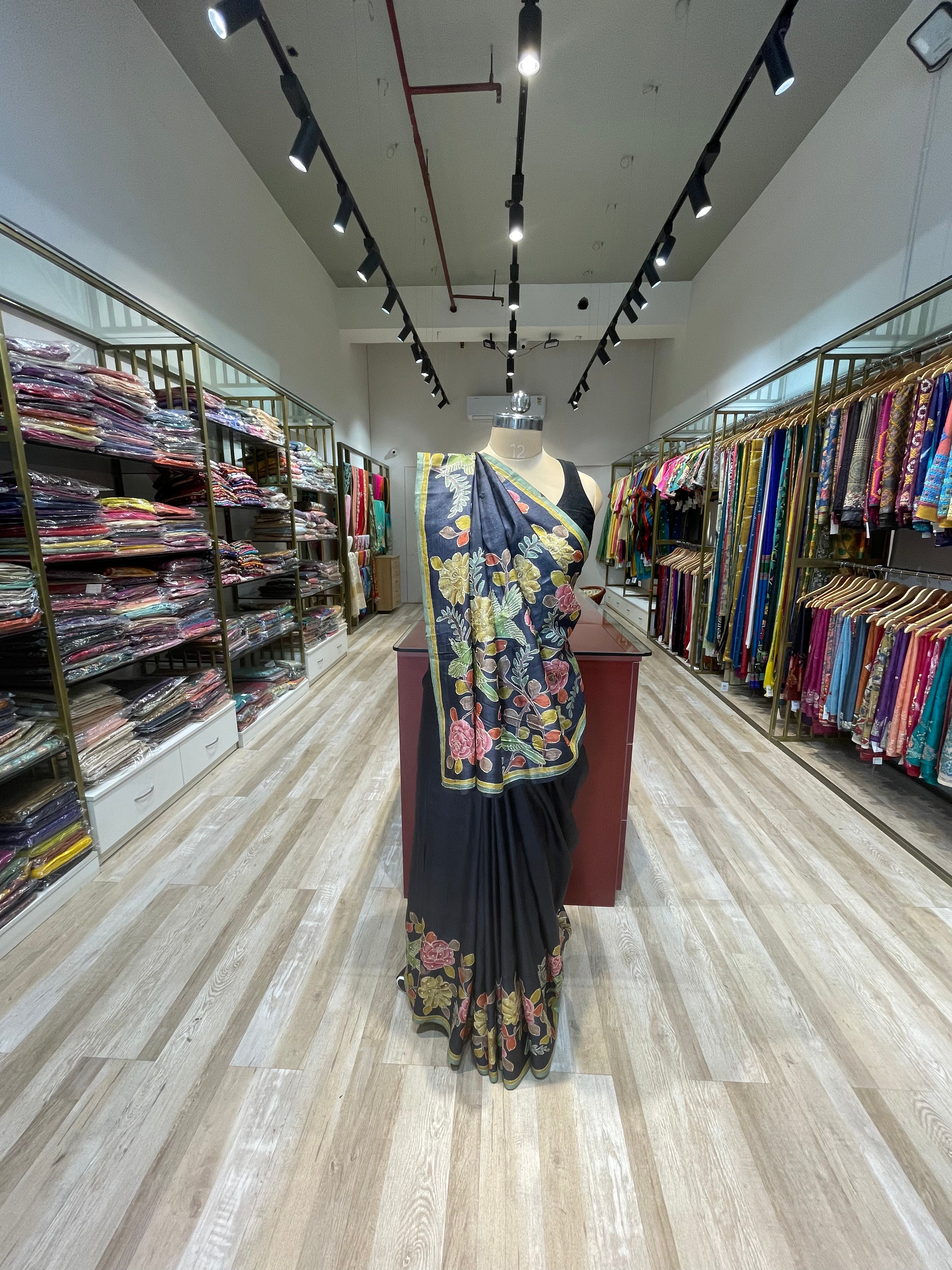 Pure tussar silk kalamkari saree with aari work (NB)