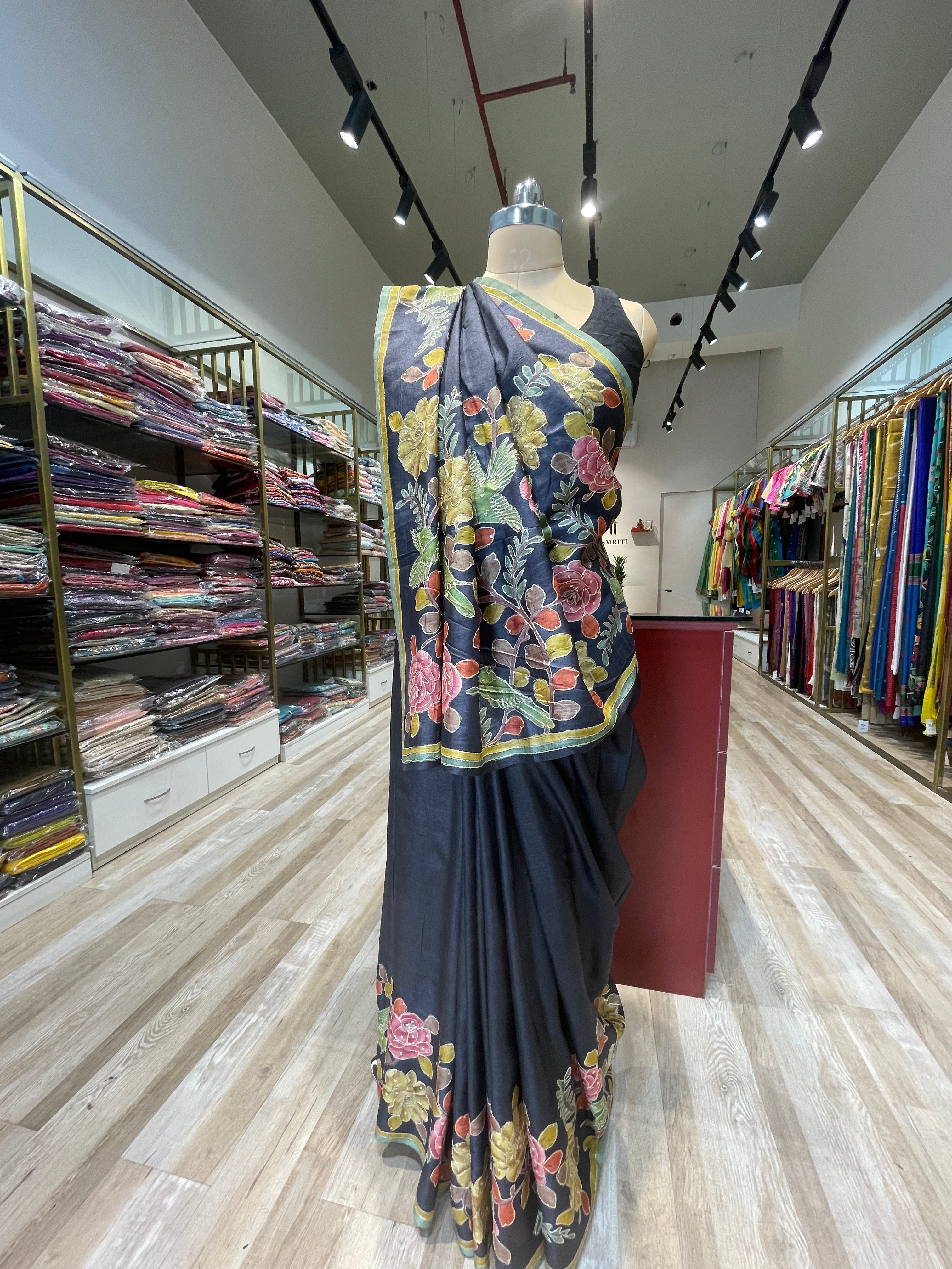 Pure tussar silk kalamkari saree with aari work (NB)