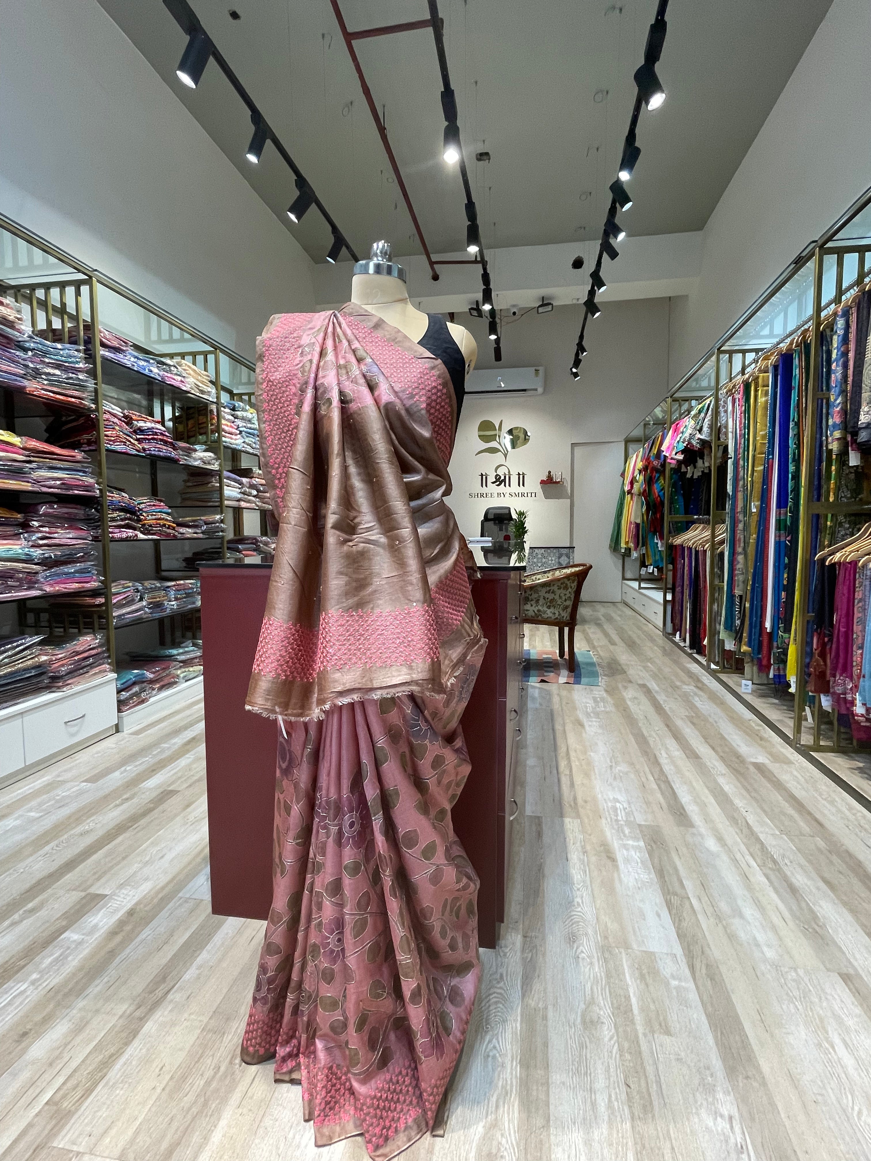 Pure tussar silk kalamkari saree with aari work  (C)