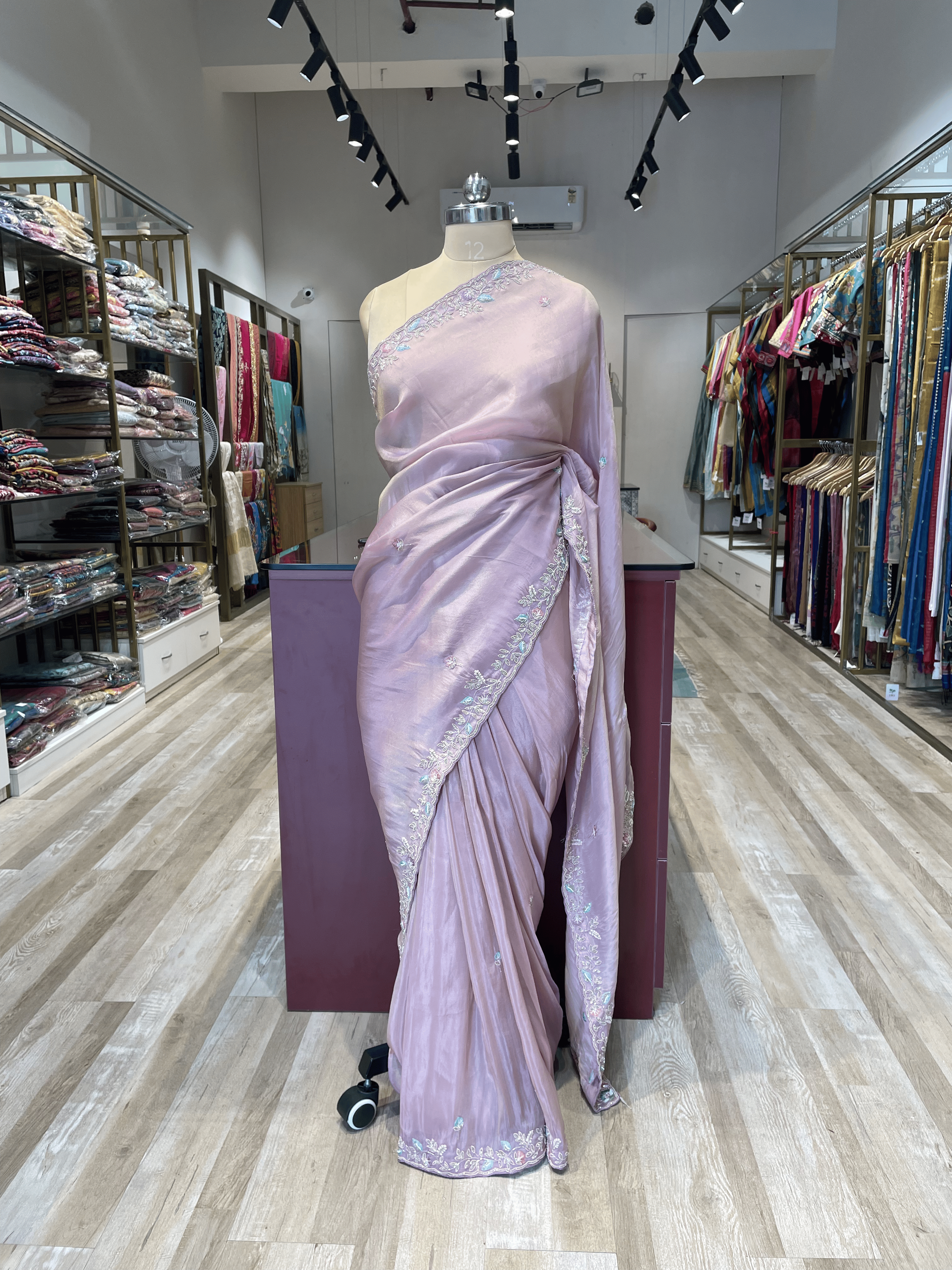 Pure satin silk saree with zardosi and threadwork  (P)