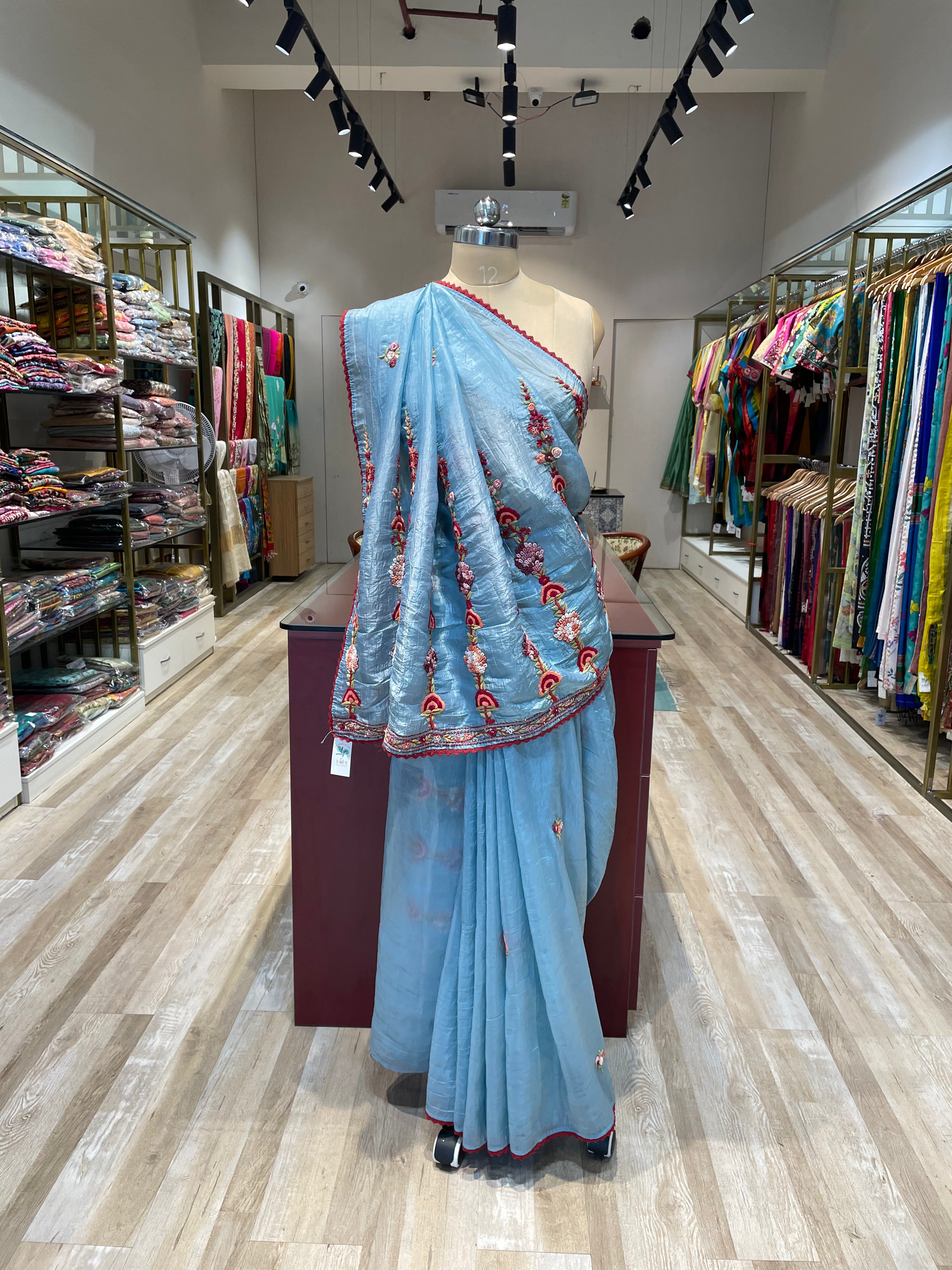 Pure crush tissue with handwork saree (SB)