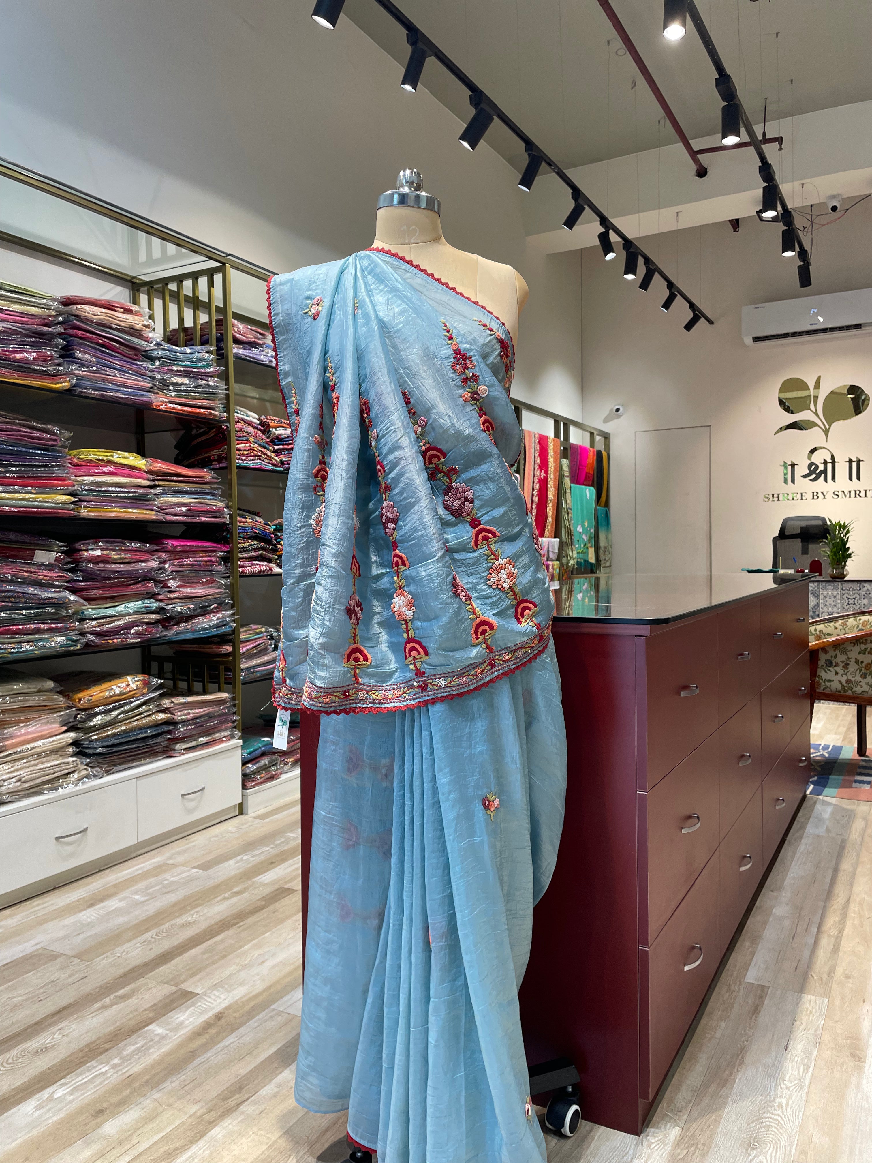 Pure crush tissue with handwork saree (SB)