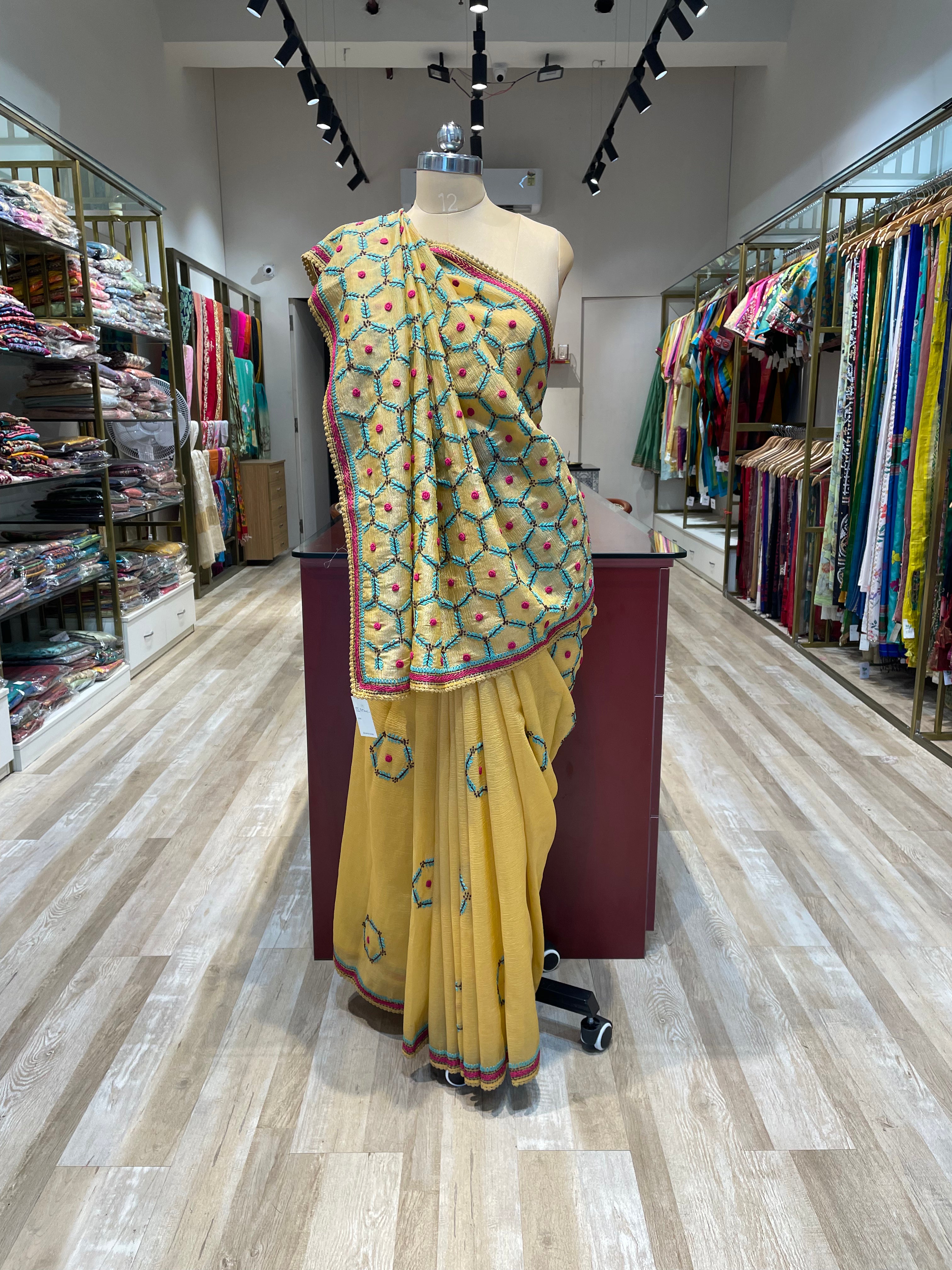 Pure crush tissue with handwork saree (YB)