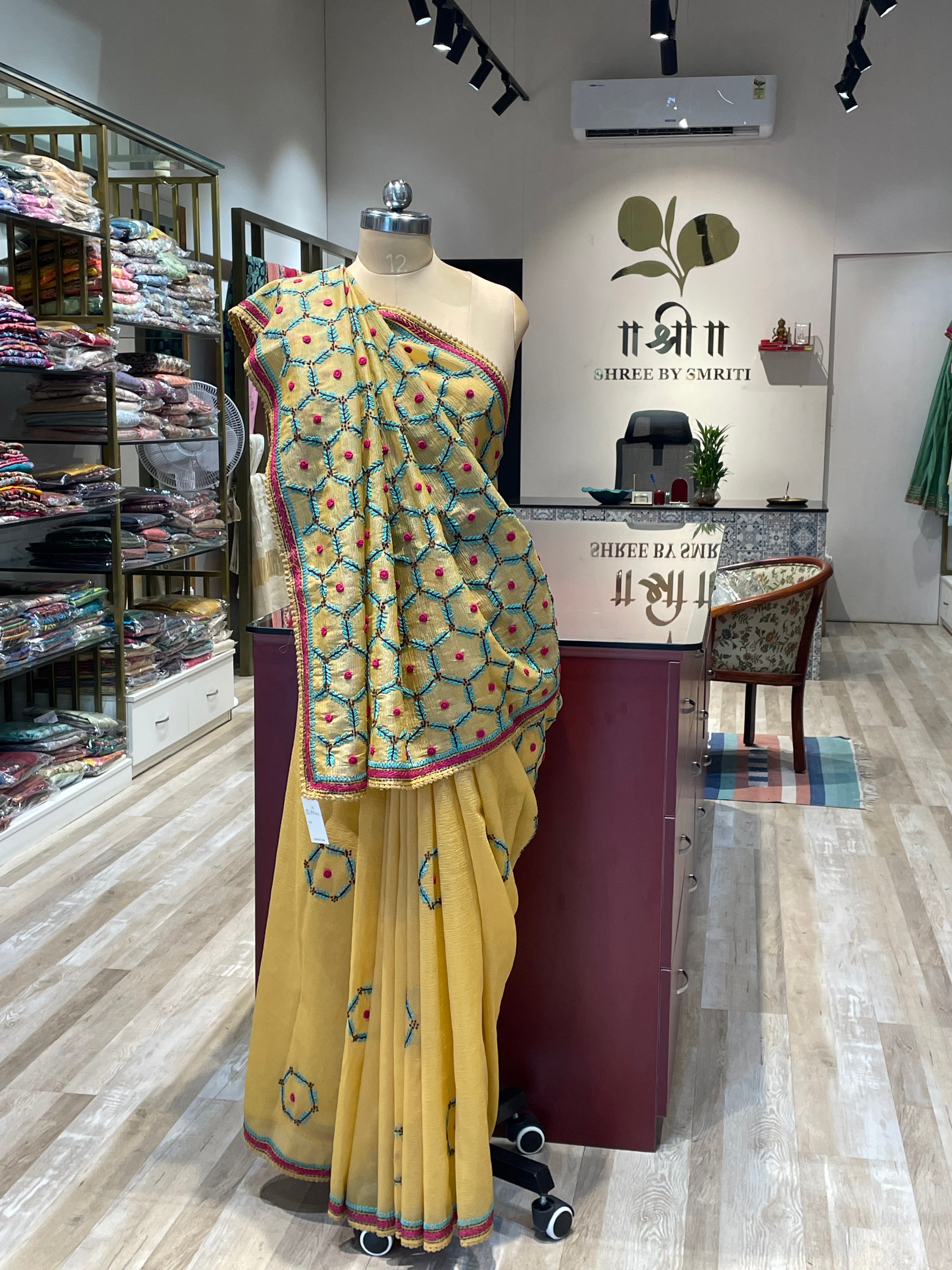 Pure crush tissue with handwork saree (YB)