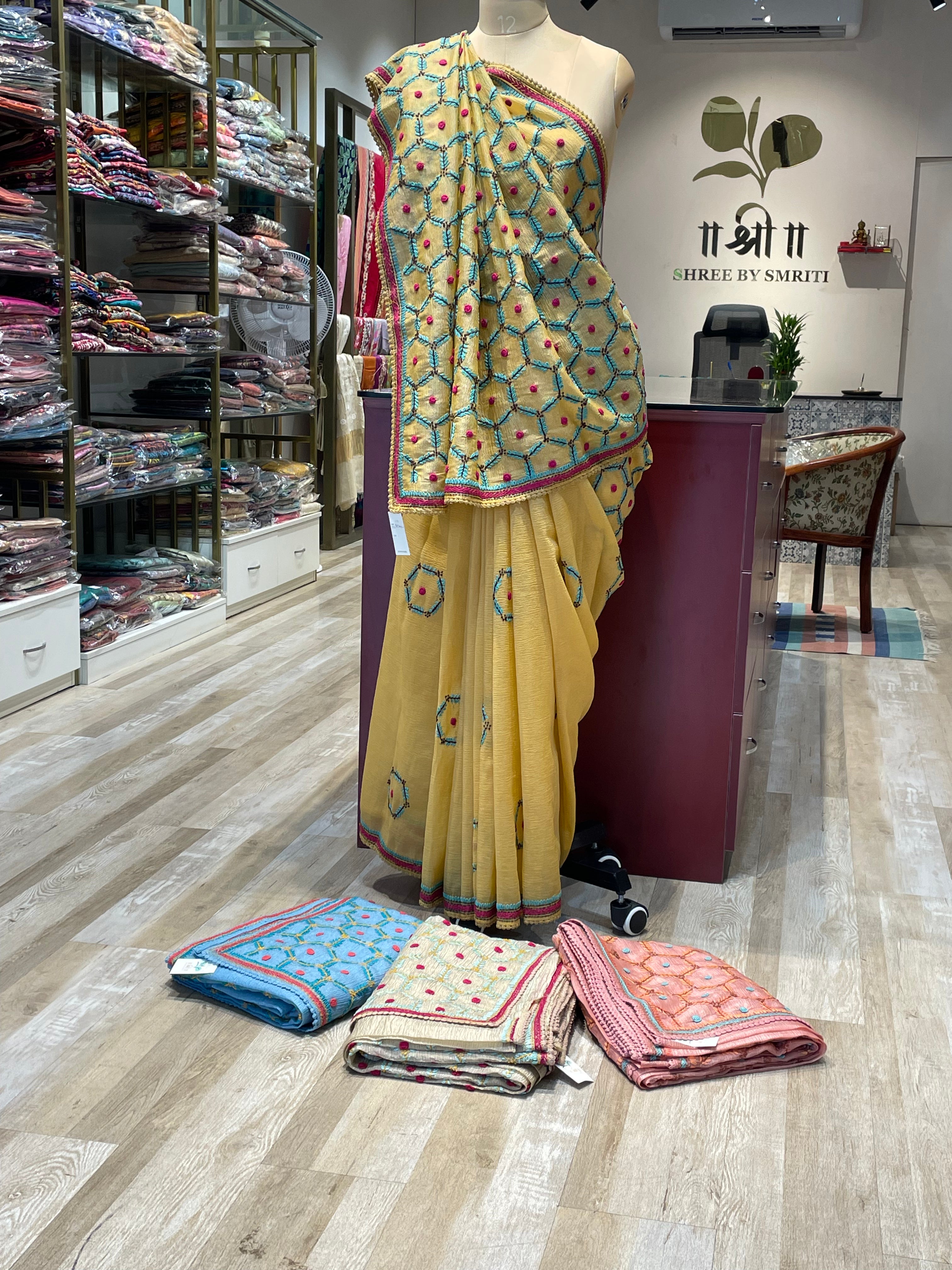 Pure crush tissue with handwork saree (YB)