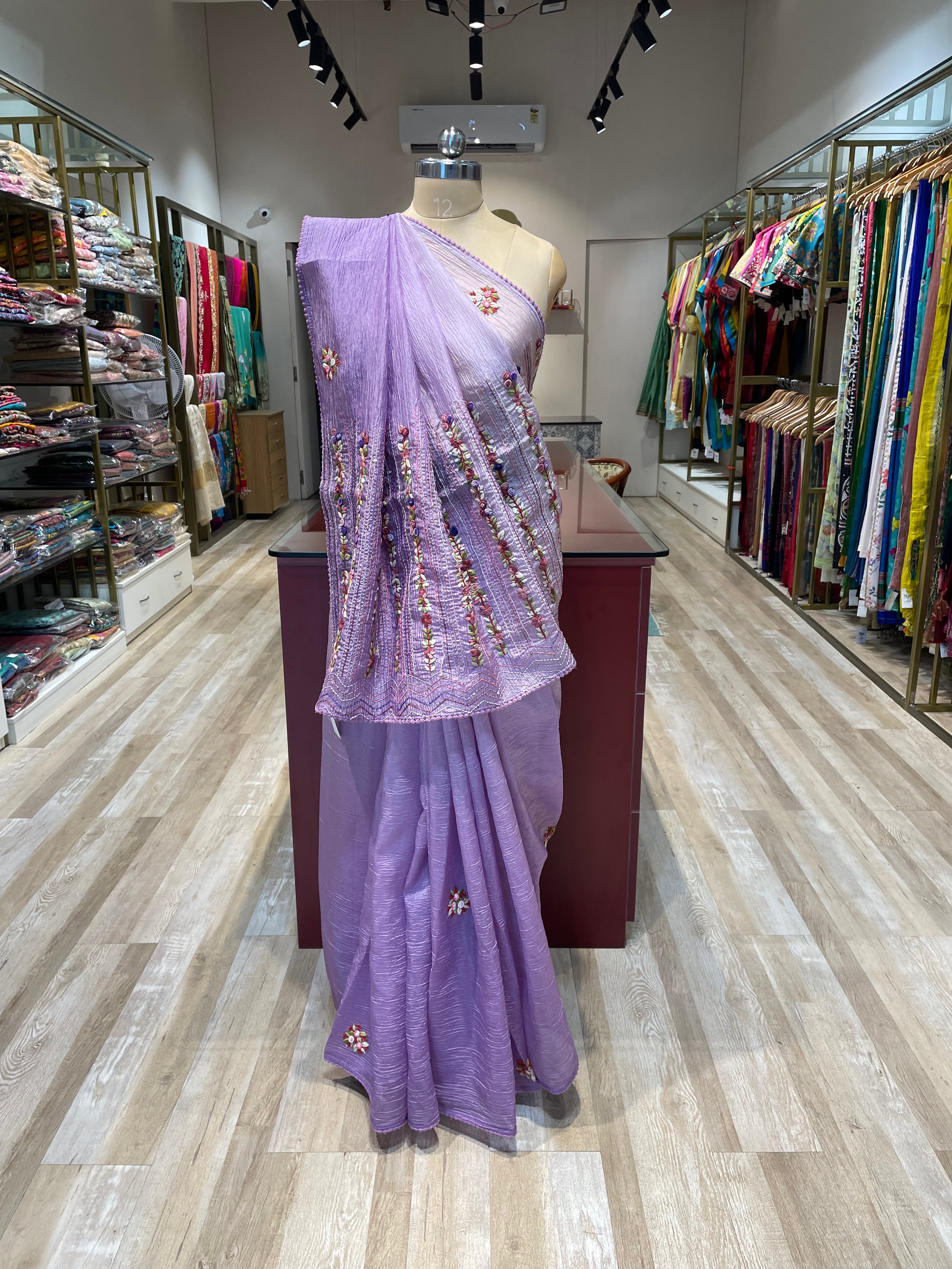 Pure crush tissue with handwork saree (PF)