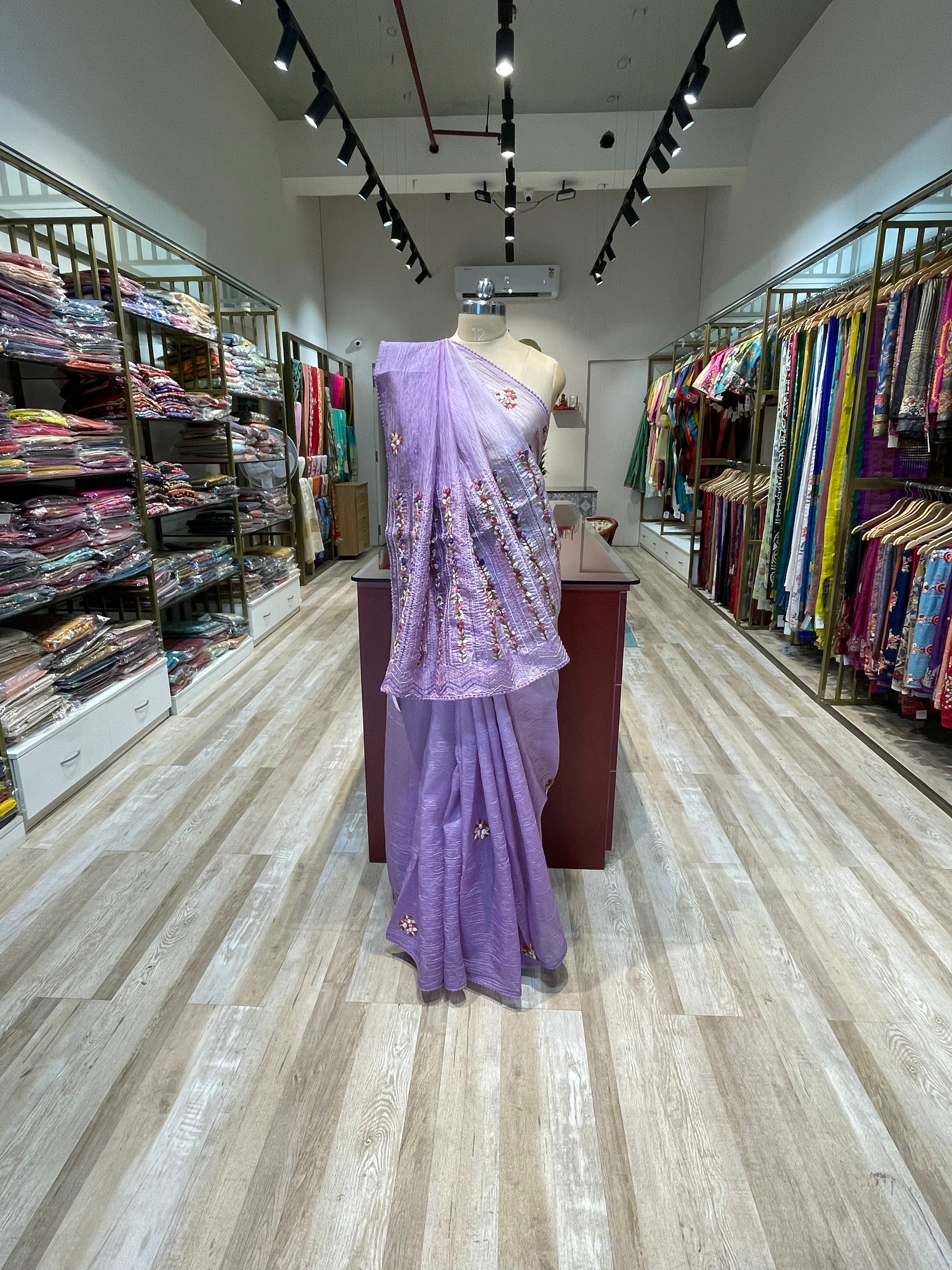 Pure crush tissue with handwork saree (PF)
