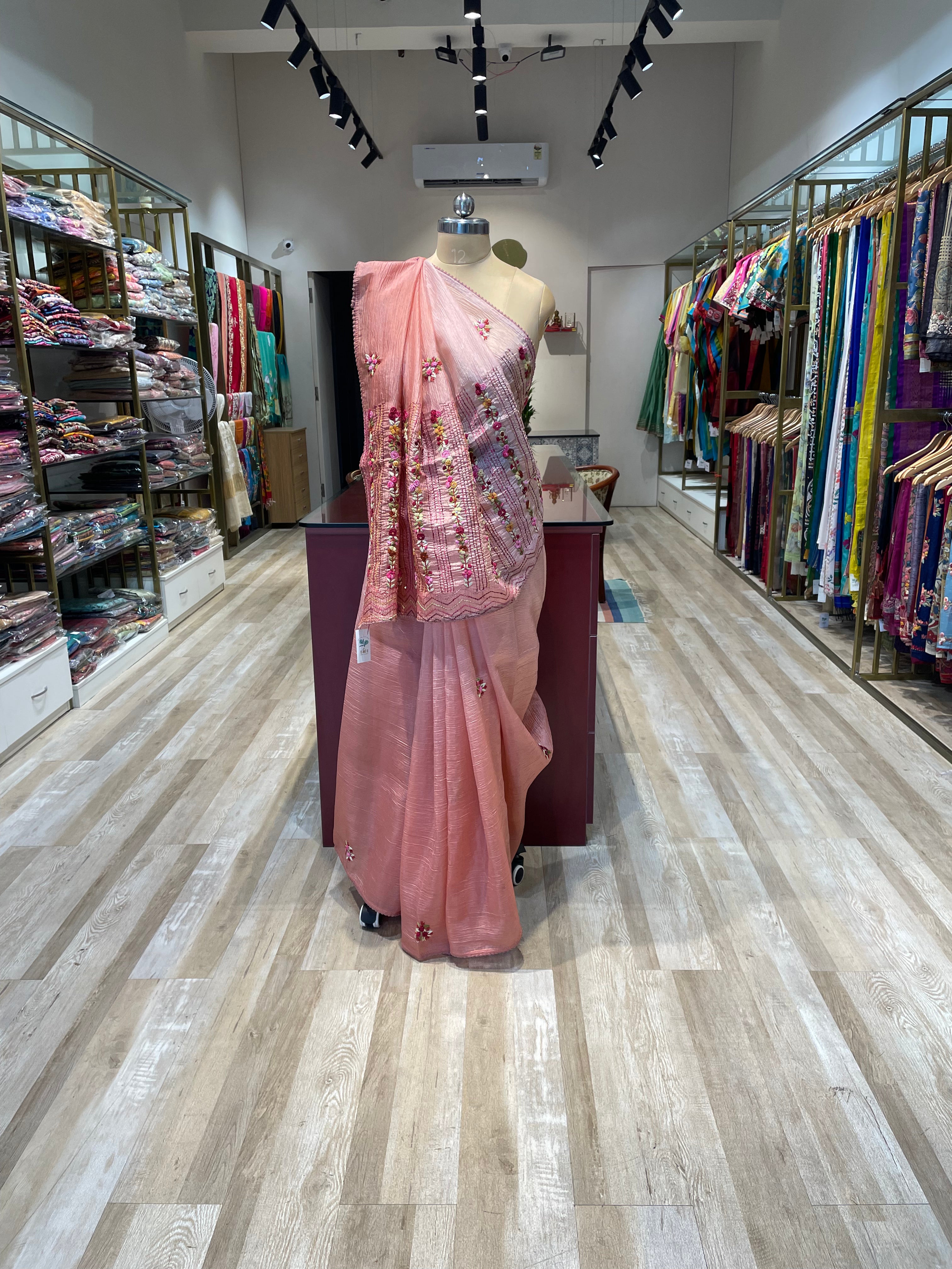 Pure crush tissue with handwork saree (PRT)