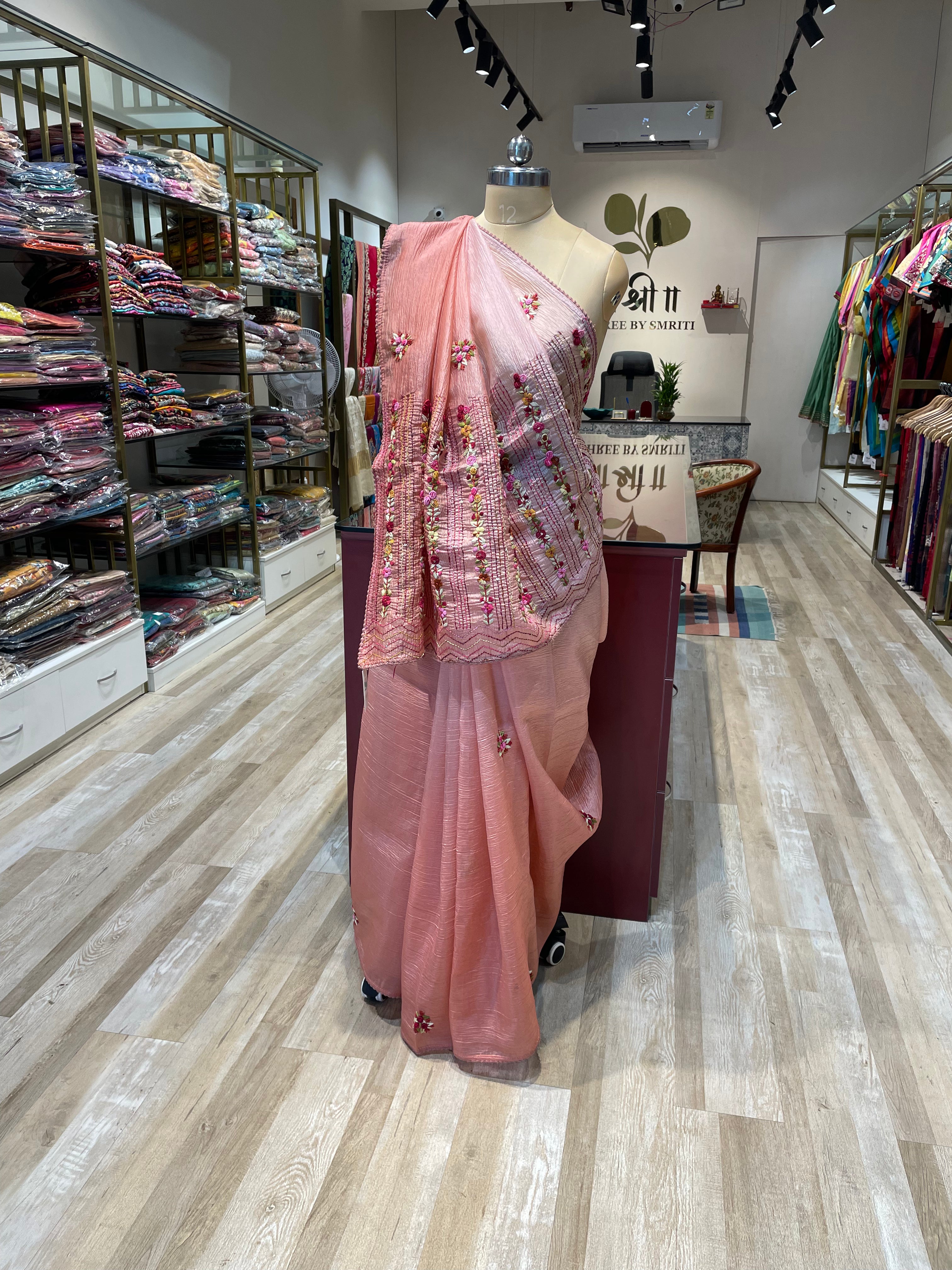 Pure crush tissue with handwork saree (PRT)