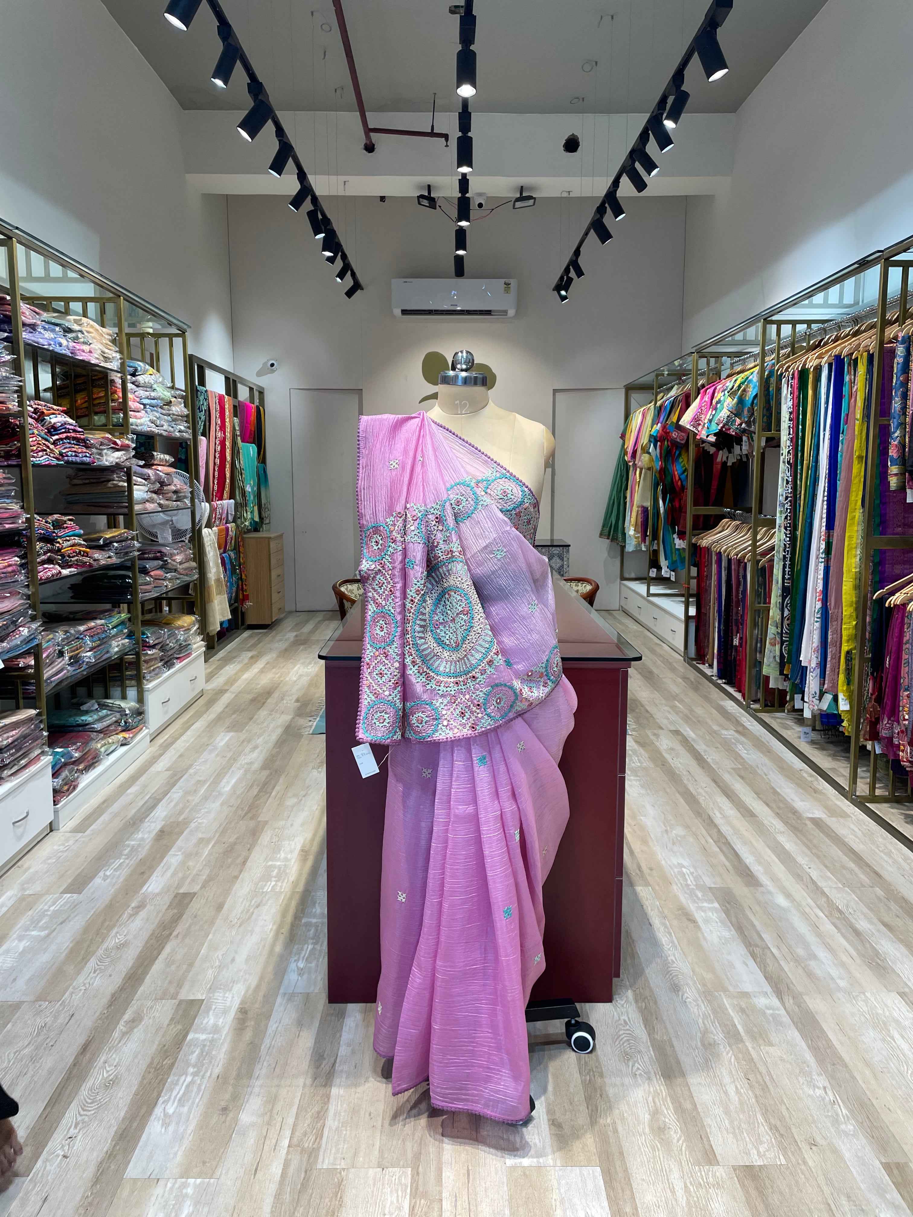 Pure crush tissue with handwork saree (PB)