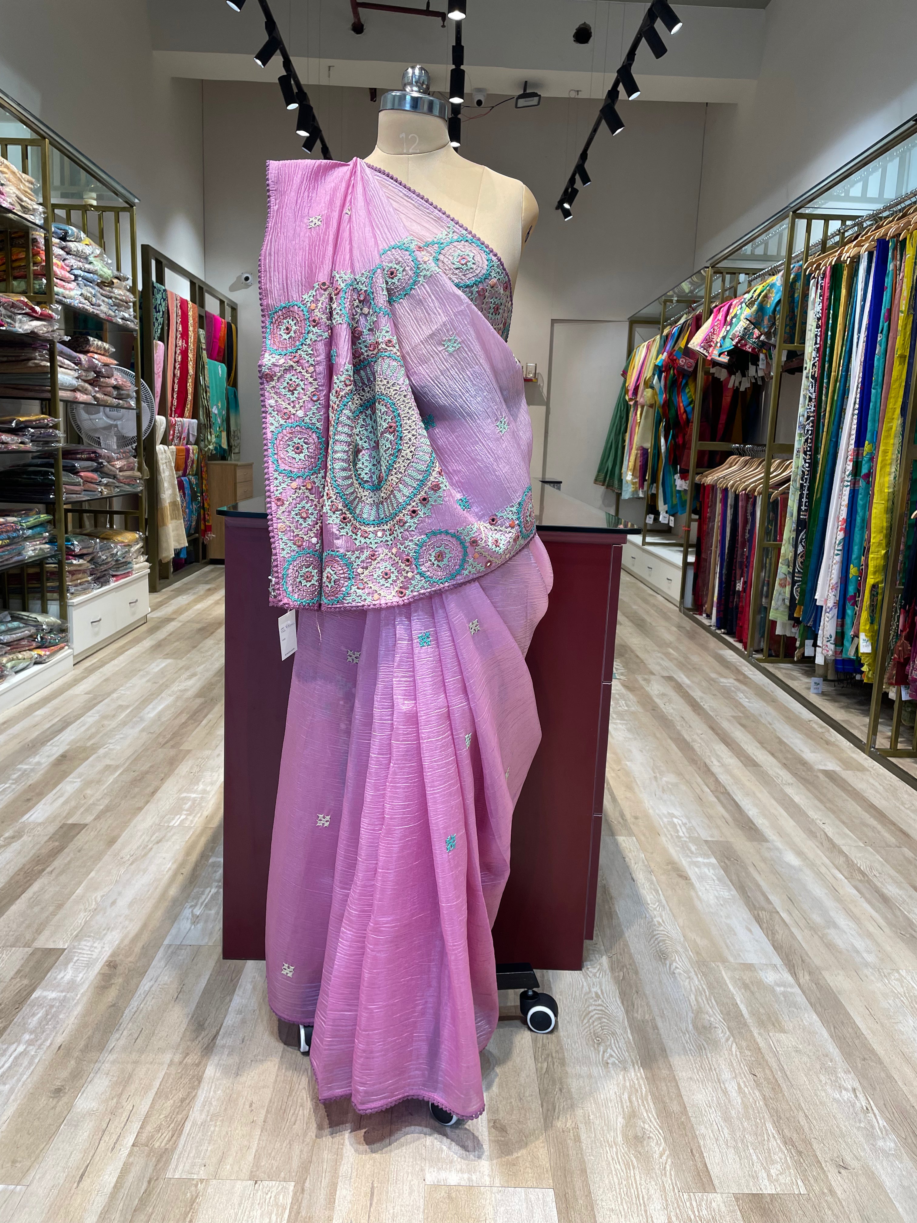 Pure crush tissue with handwork saree (PB)