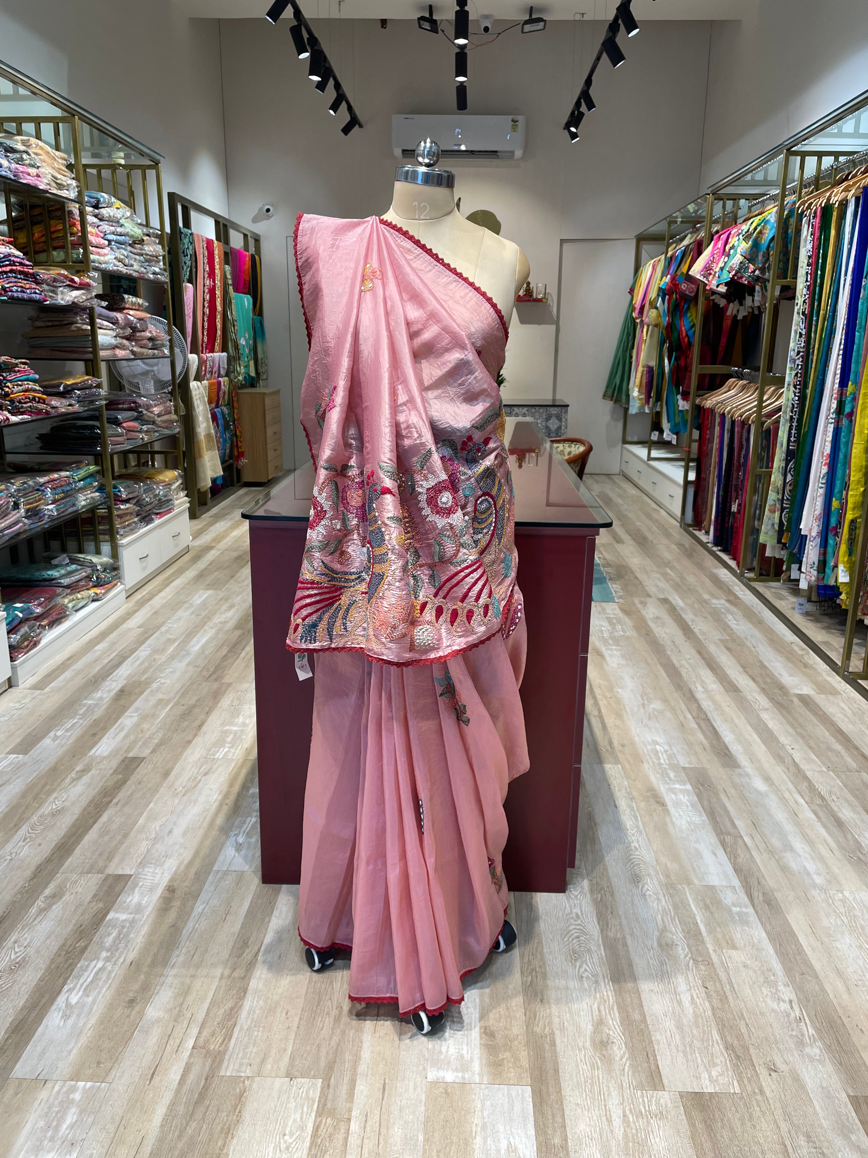 Pure crush tissue with handwork saree (PK)