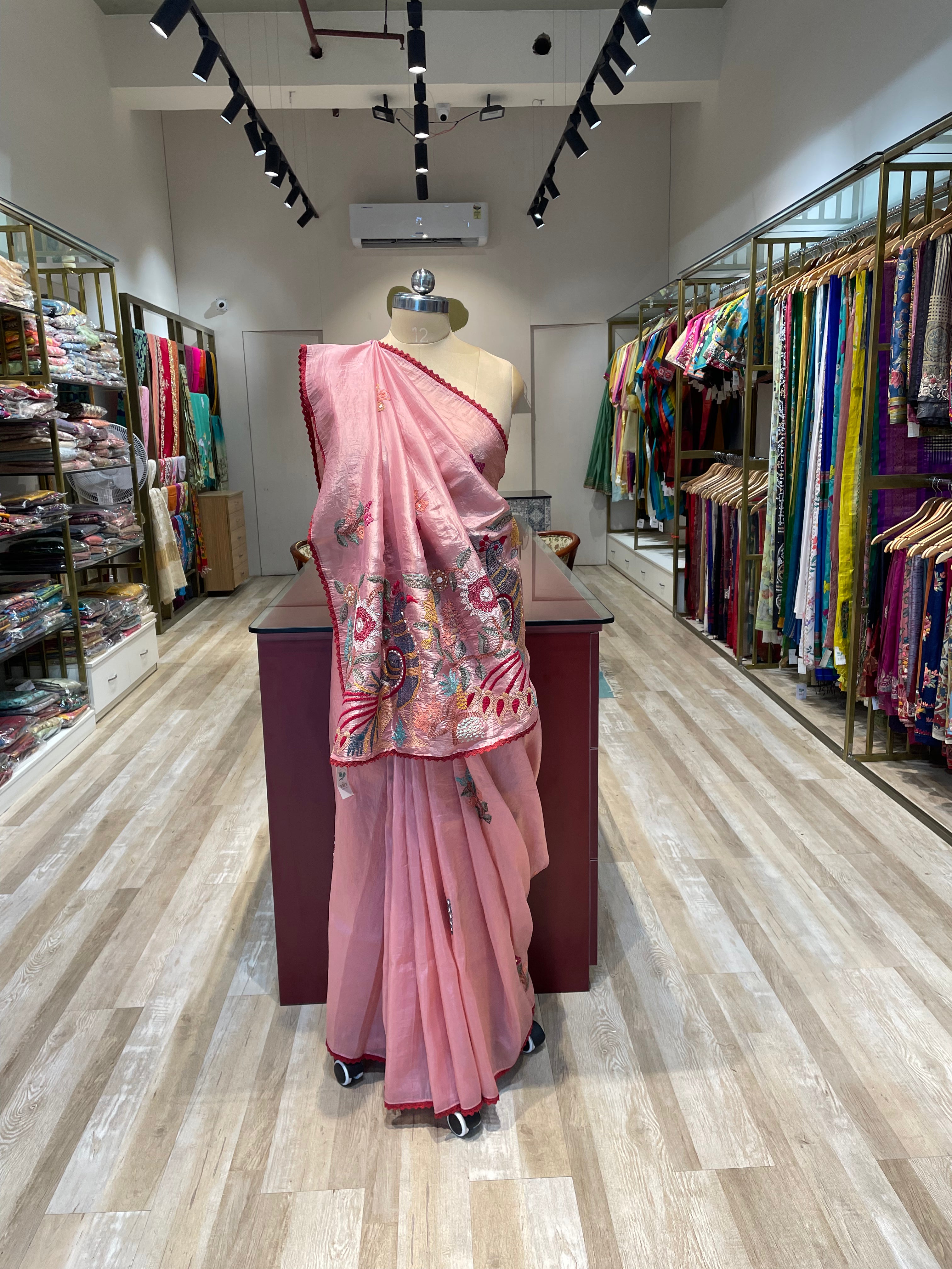 Pure crush tissue with handwork saree (PK)