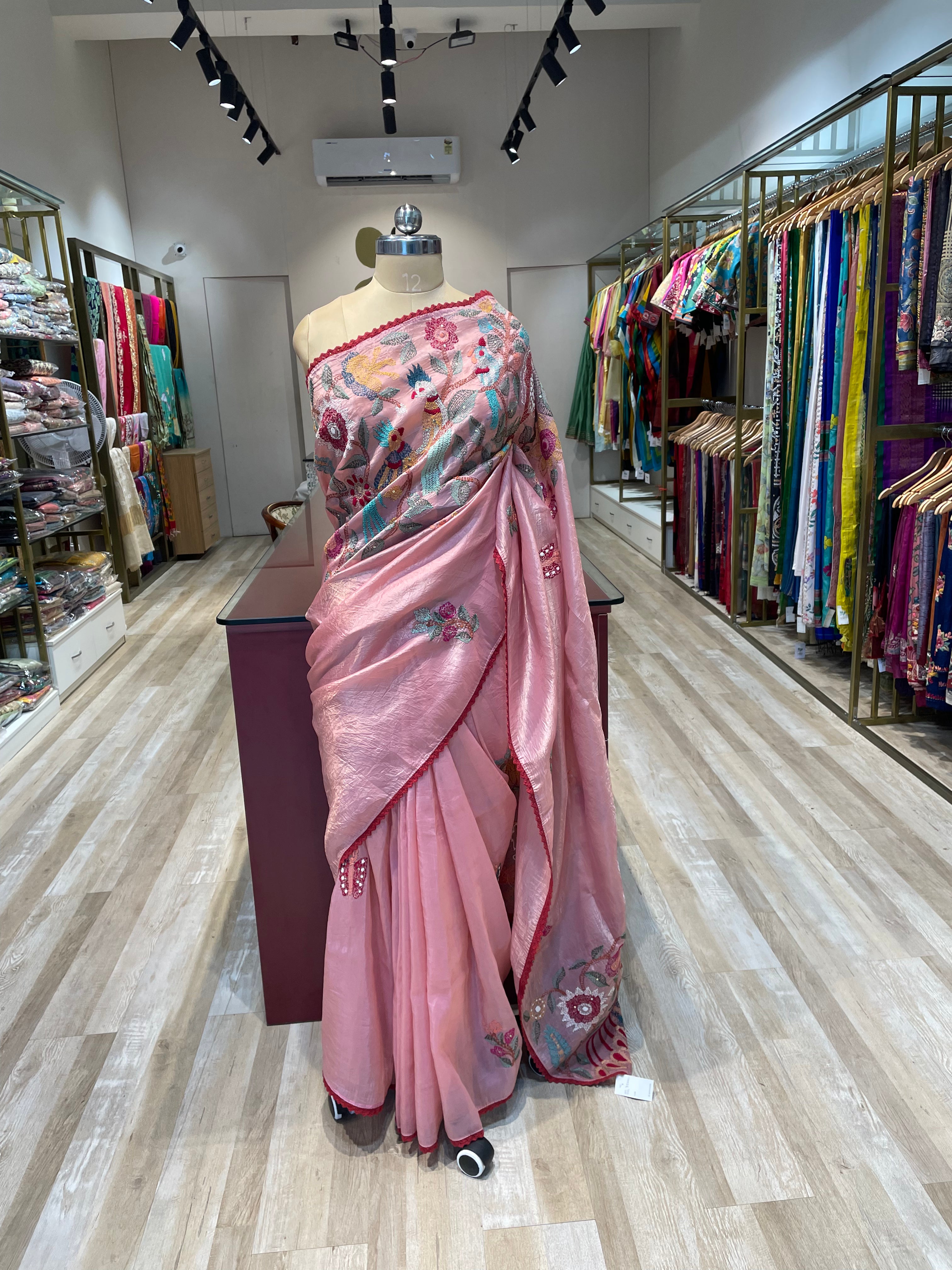 Pure crush tissue with handwork saree (PK)