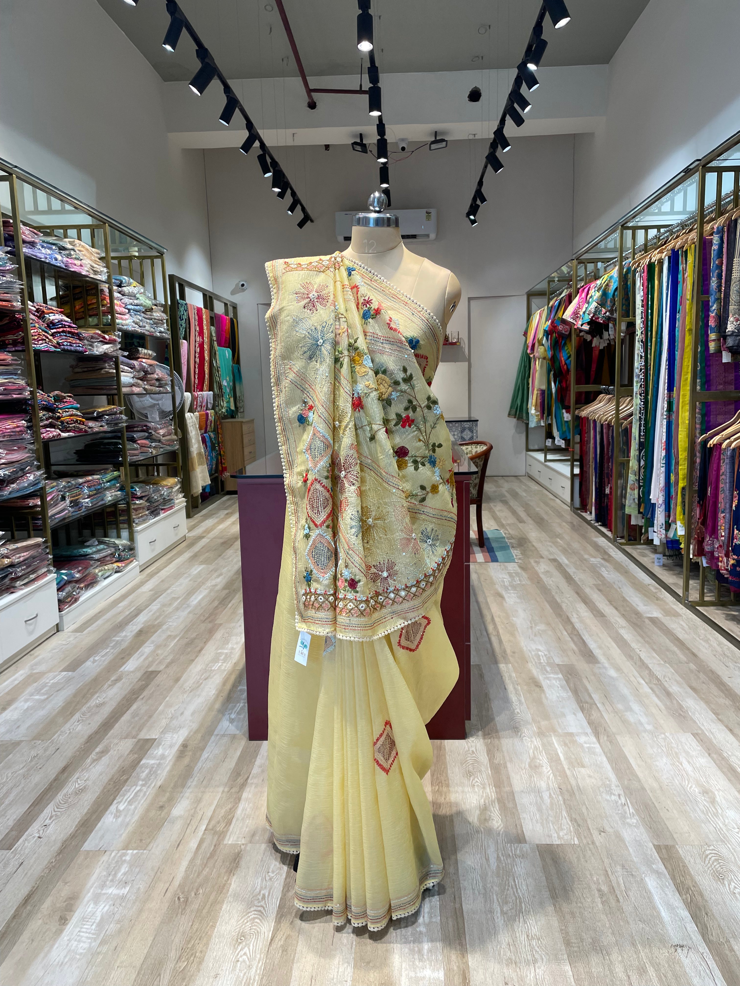 Pure crush tissue with handwork saree (LY)