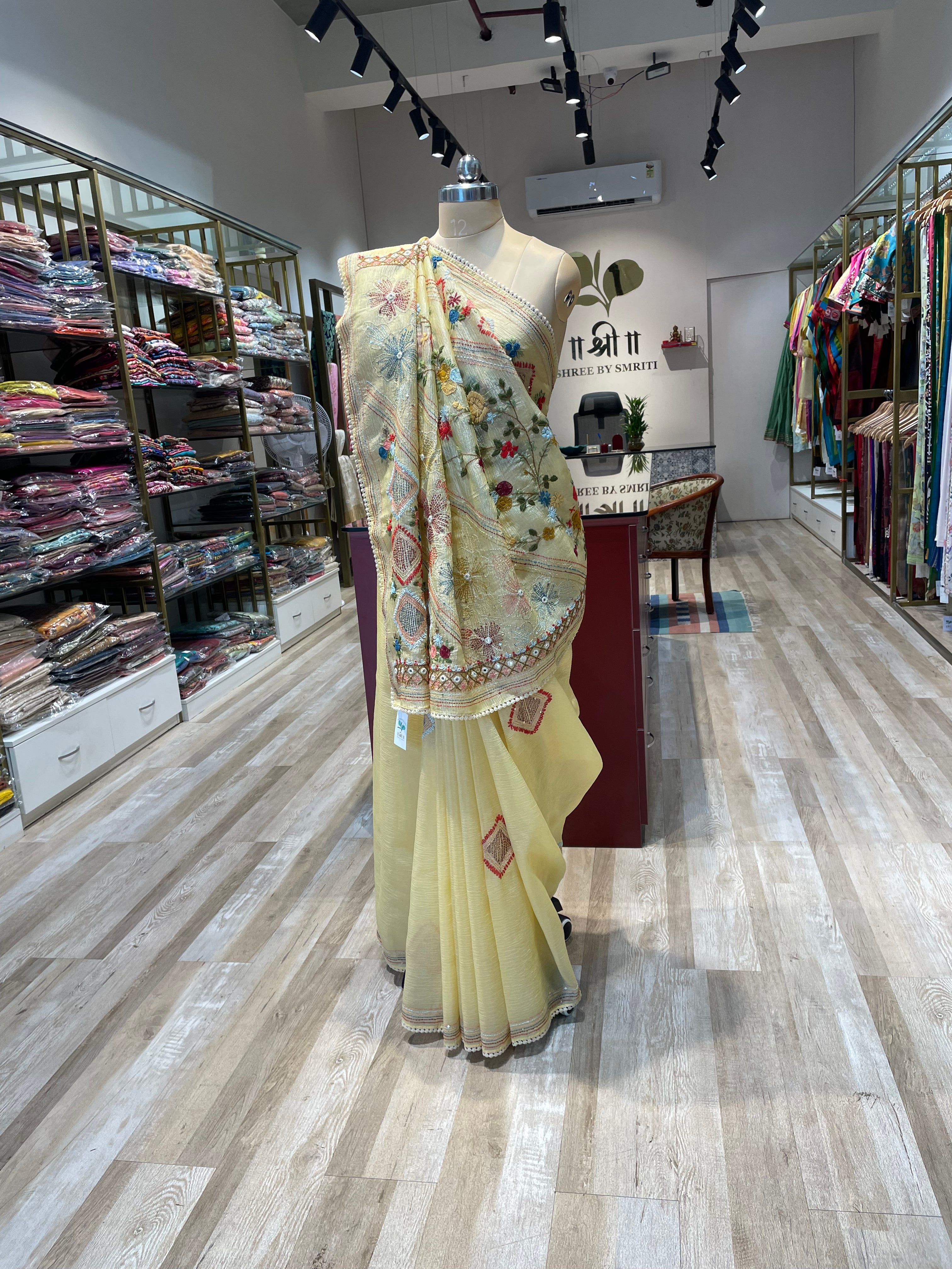 Pure crush tissue with handwork saree (LY)