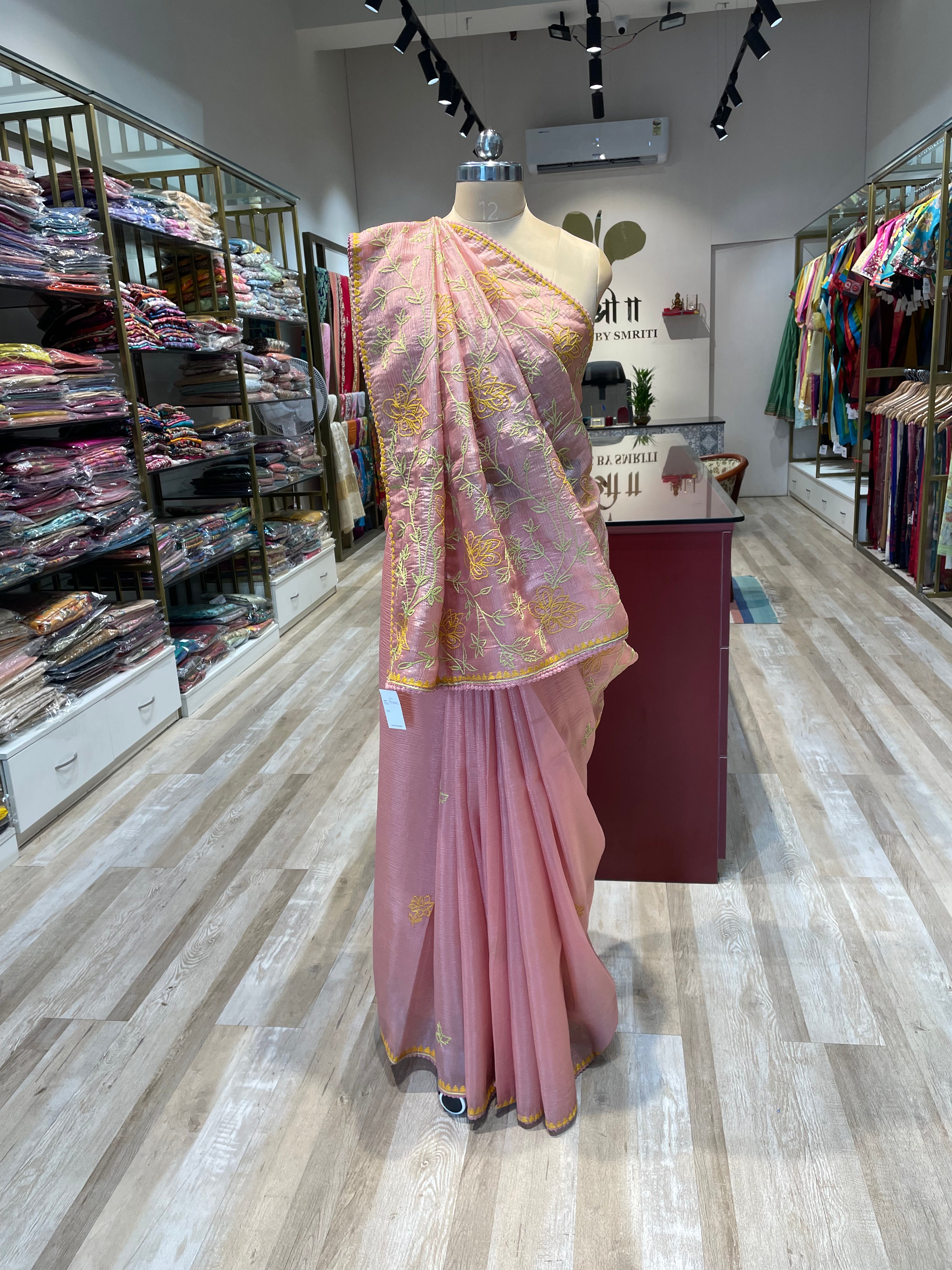 Pure crush tissue with handwork saree (LLP)