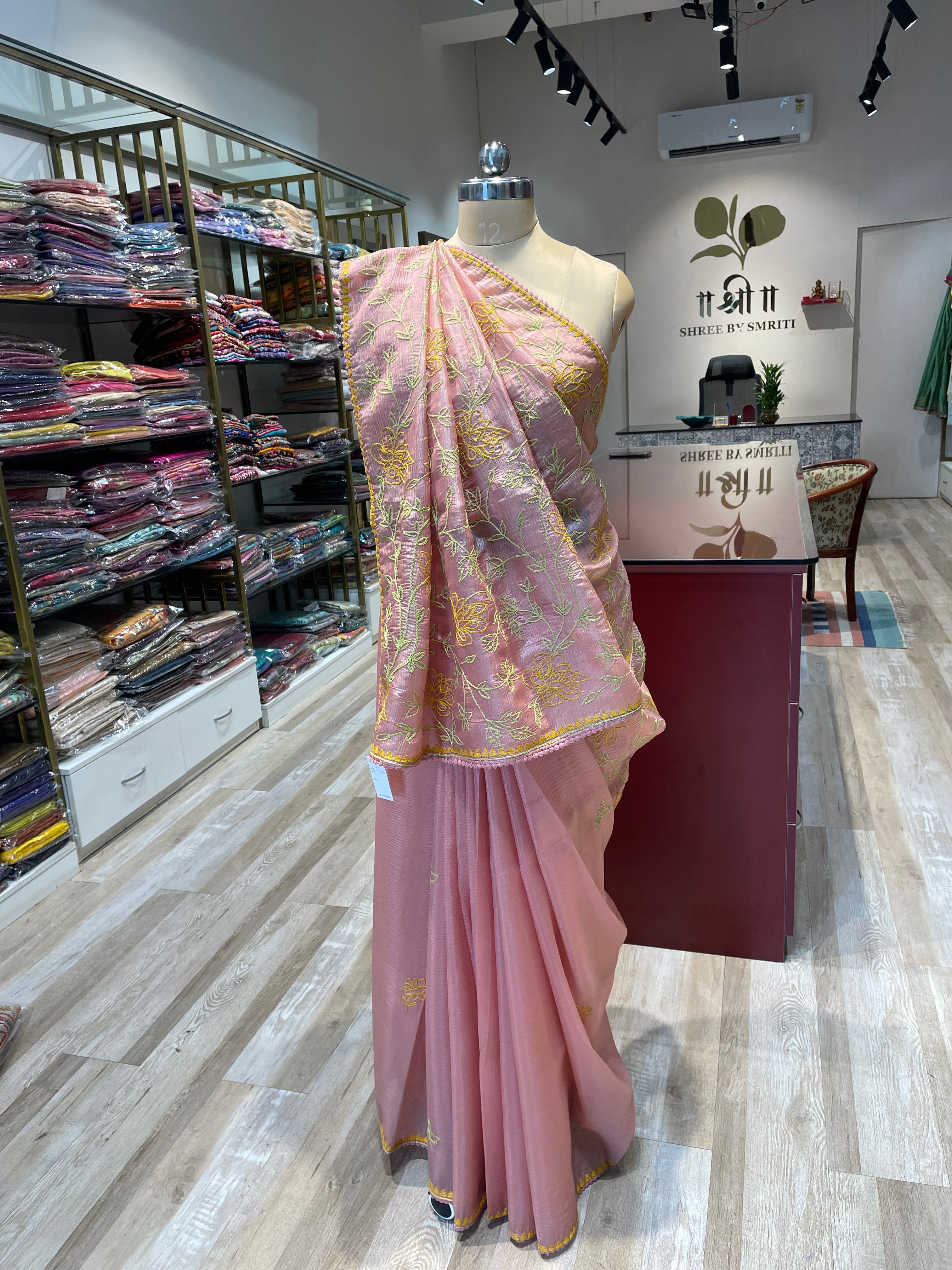 Pure crush tissue with handwork saree (LLP)