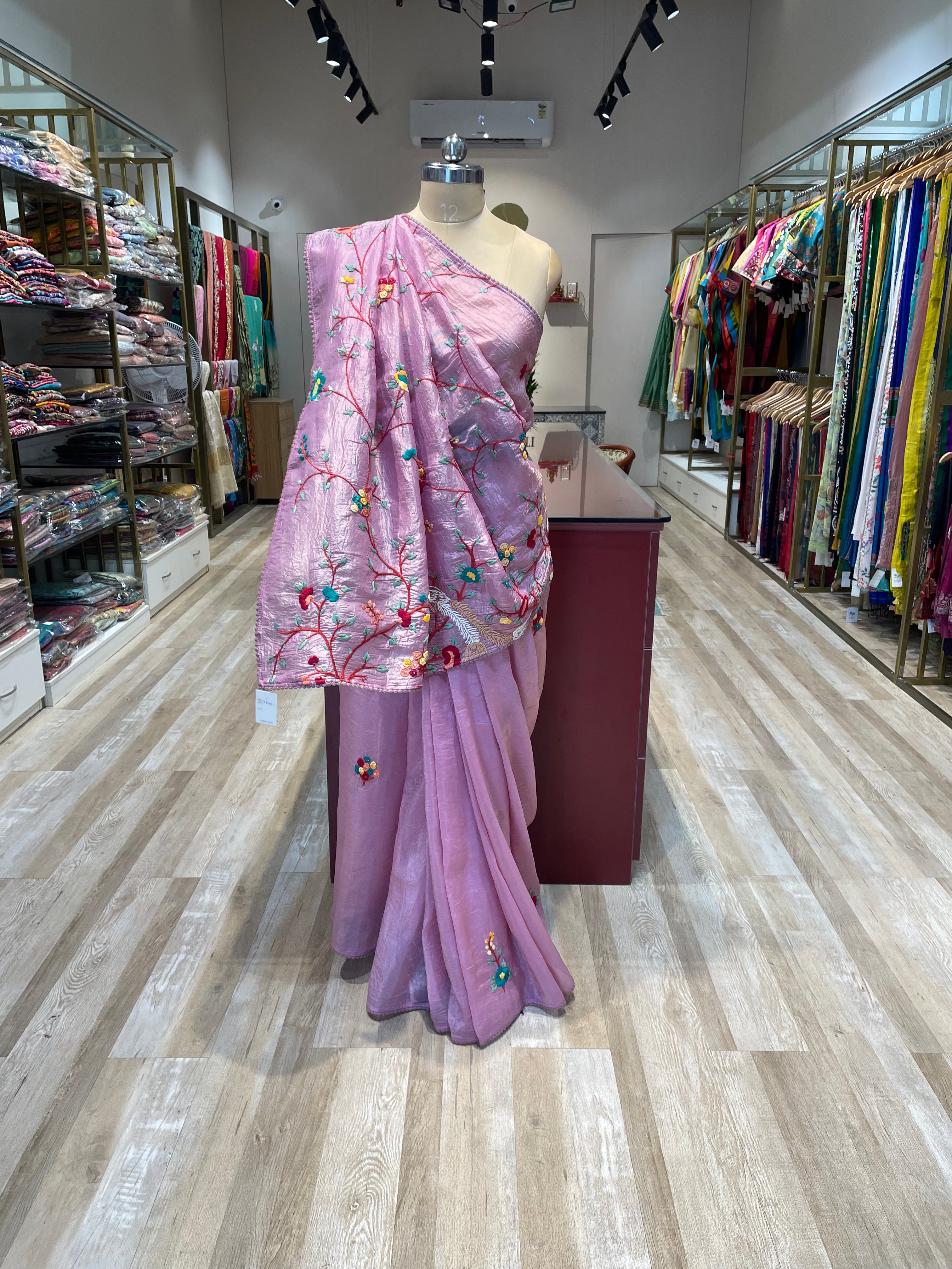 Pure crush tissue with handwork saree (LP)