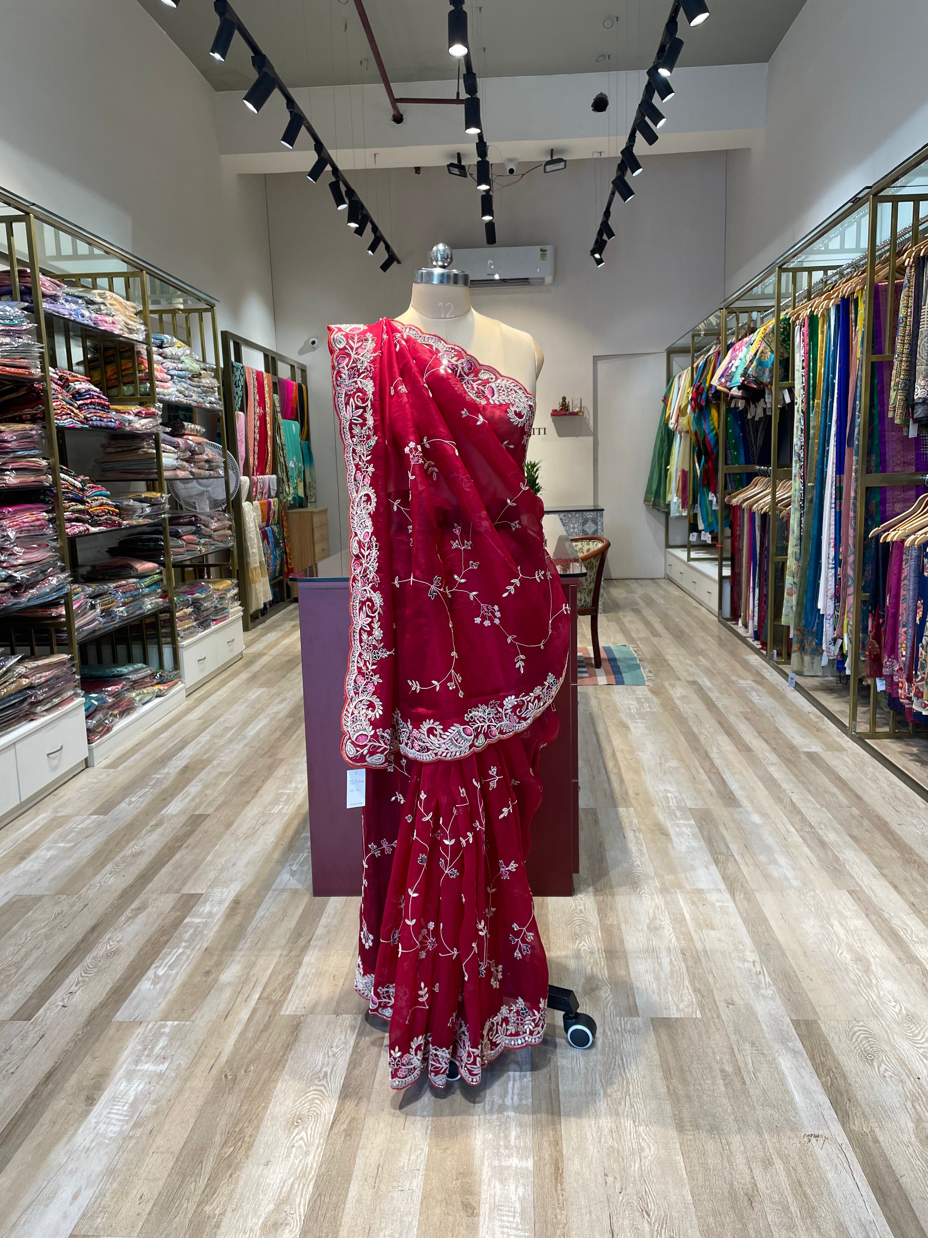 Organza saree with hand work (R)